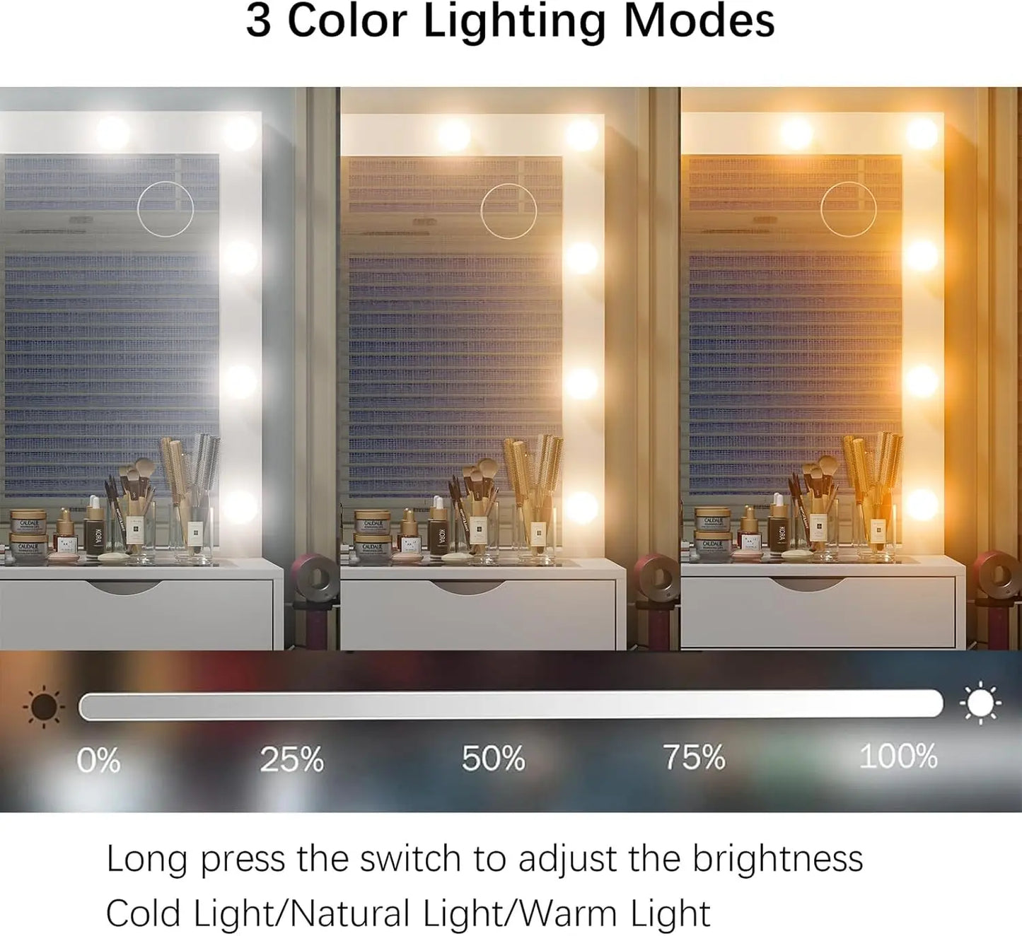 XMSJ Vanity Desk With Mirror 3 Color Lights And 15 Drawers