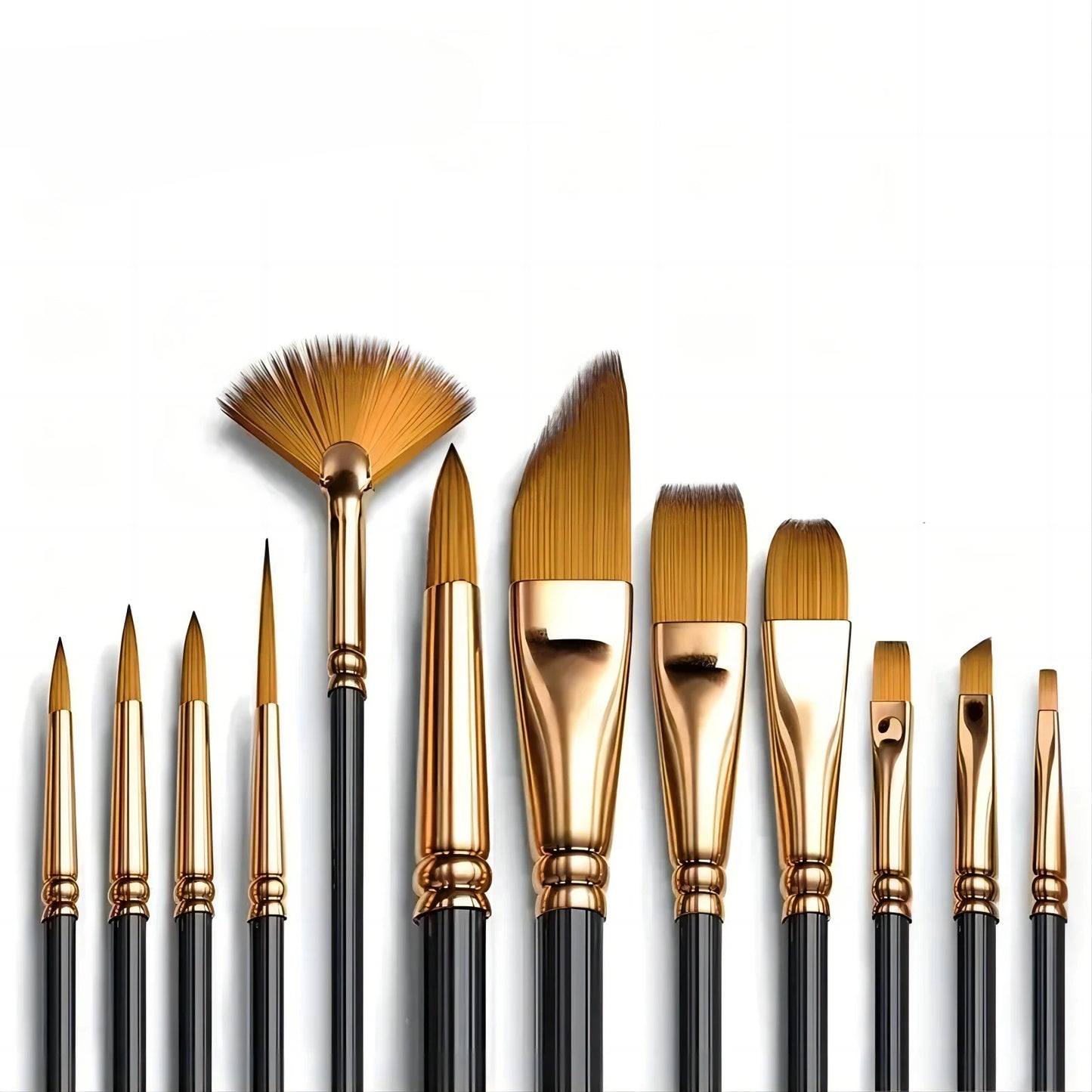 Hair 12 Piece Nylon Flat Brush Set Oil And Watercolor