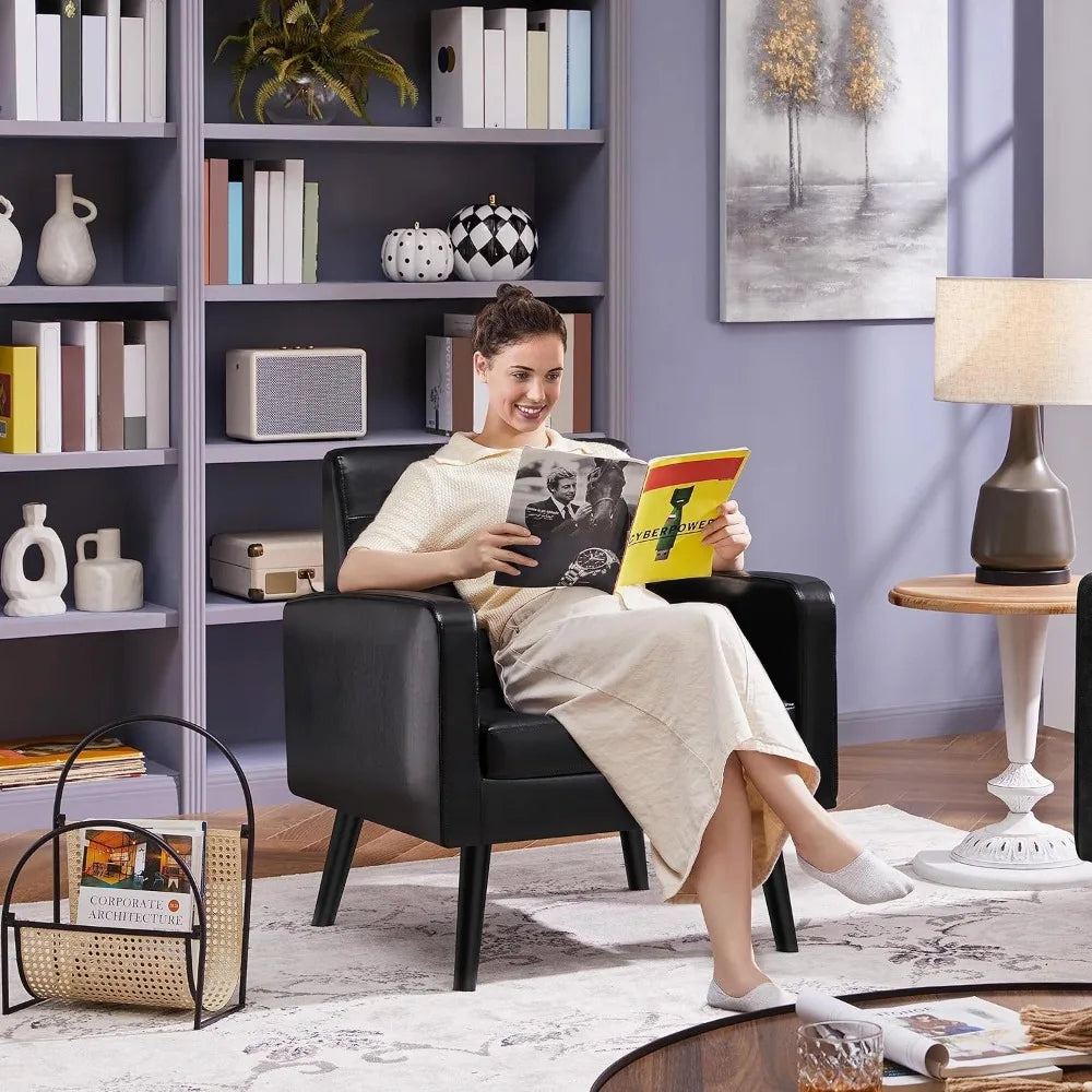 LZJV Mid-Century Faux Leather Tufted Back Accent Chair