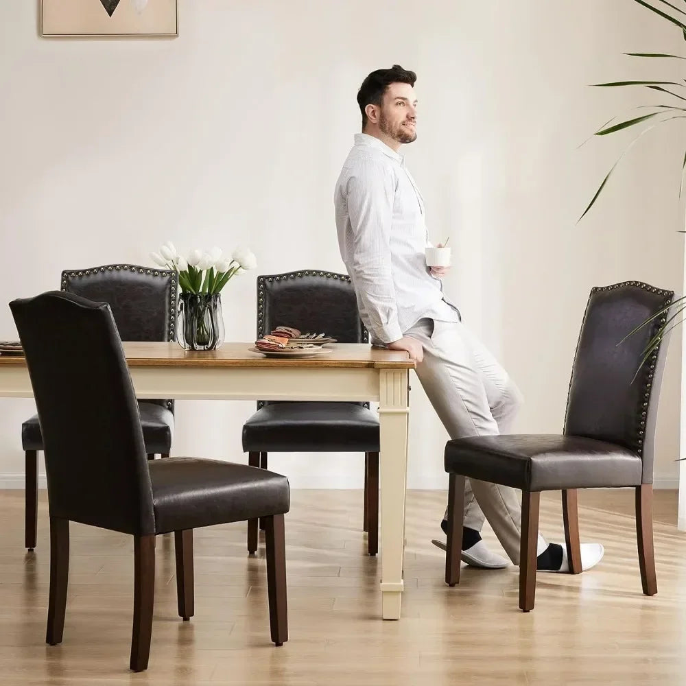 Unbrand Leather Dining Chairs Set Of 4 With Nailhead Trim