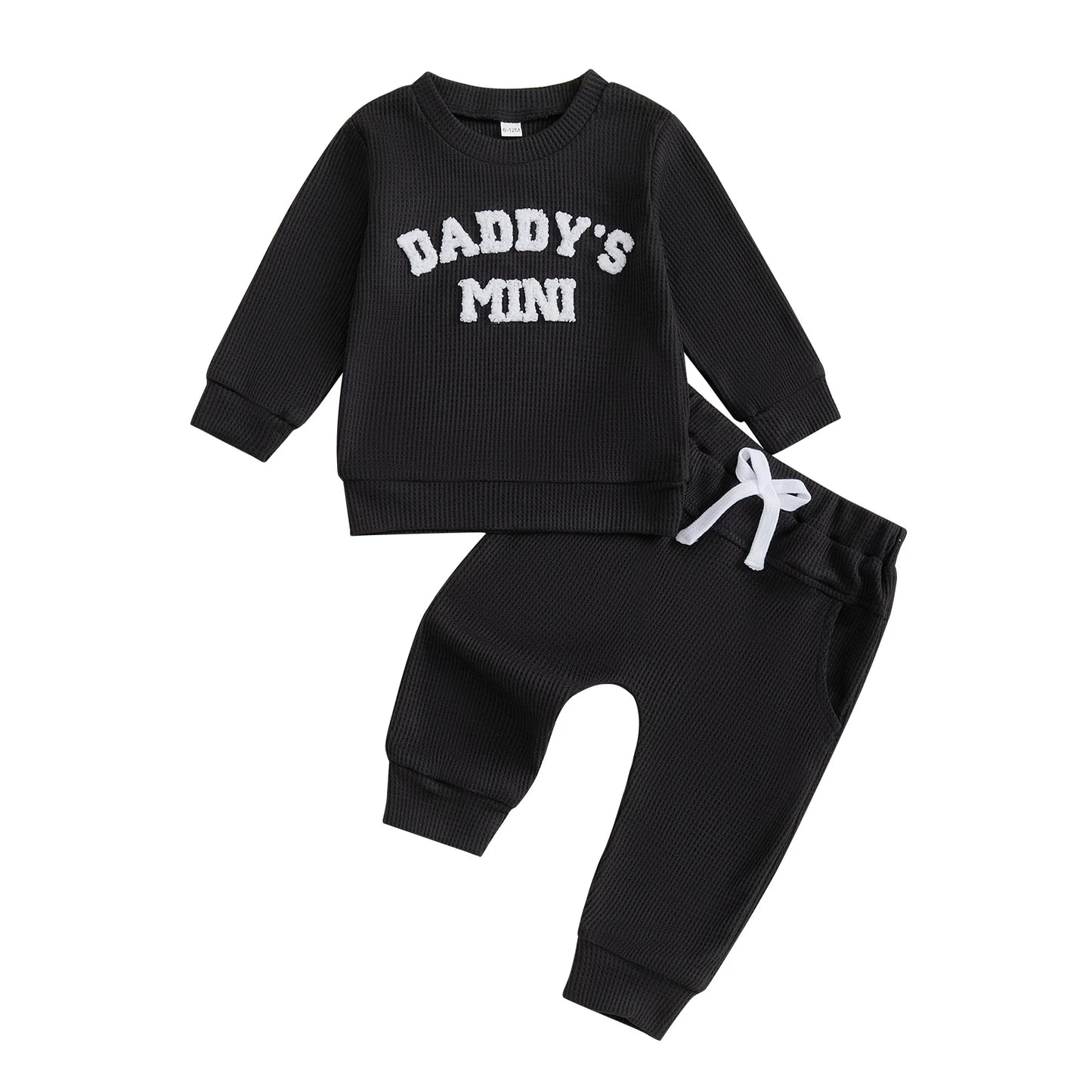 Toddler Boy Autumn Waffle Set Embroidered Letters 2 Piece Outfit