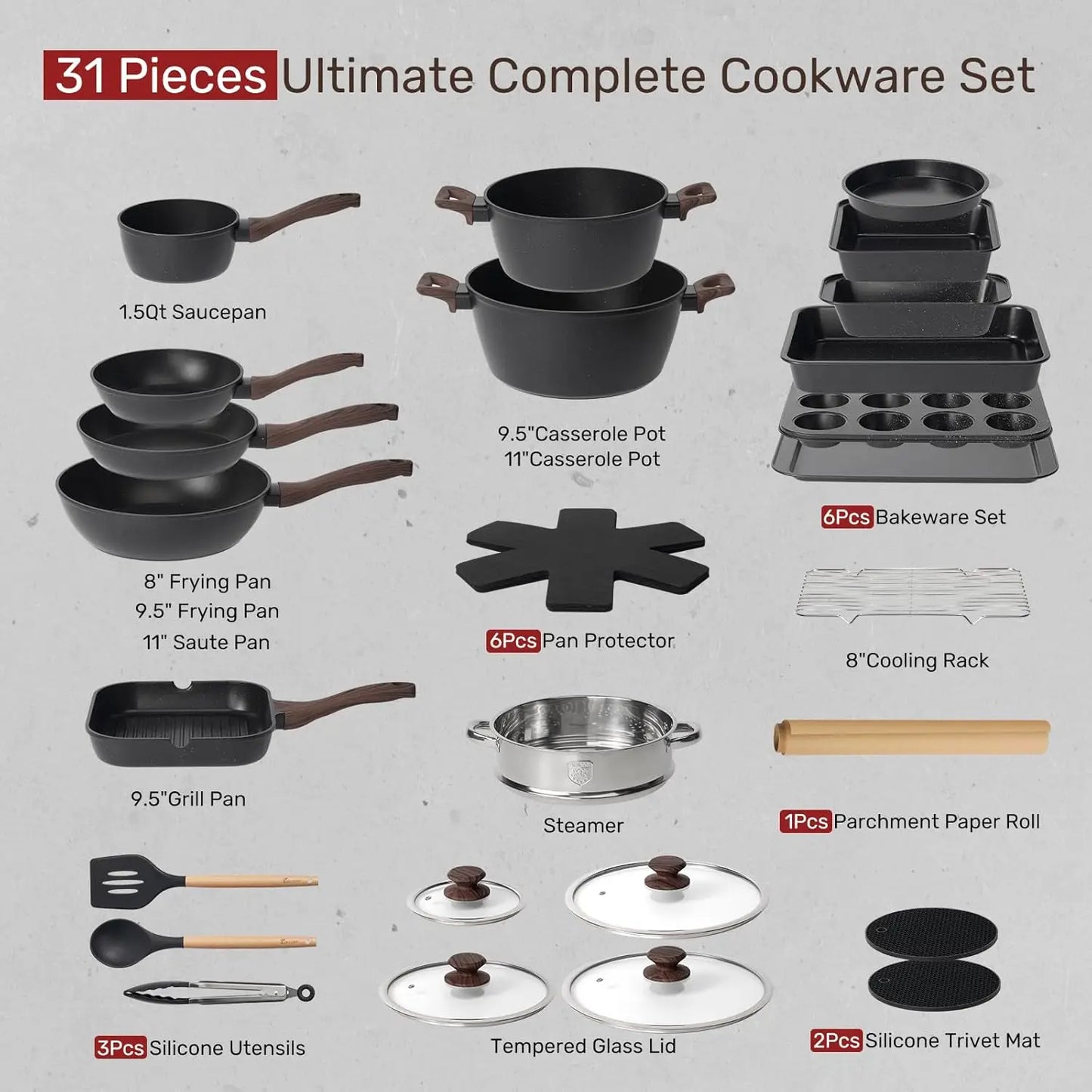 Pots And Pans Set Nonstick 31 Piece Kitchen Cookware