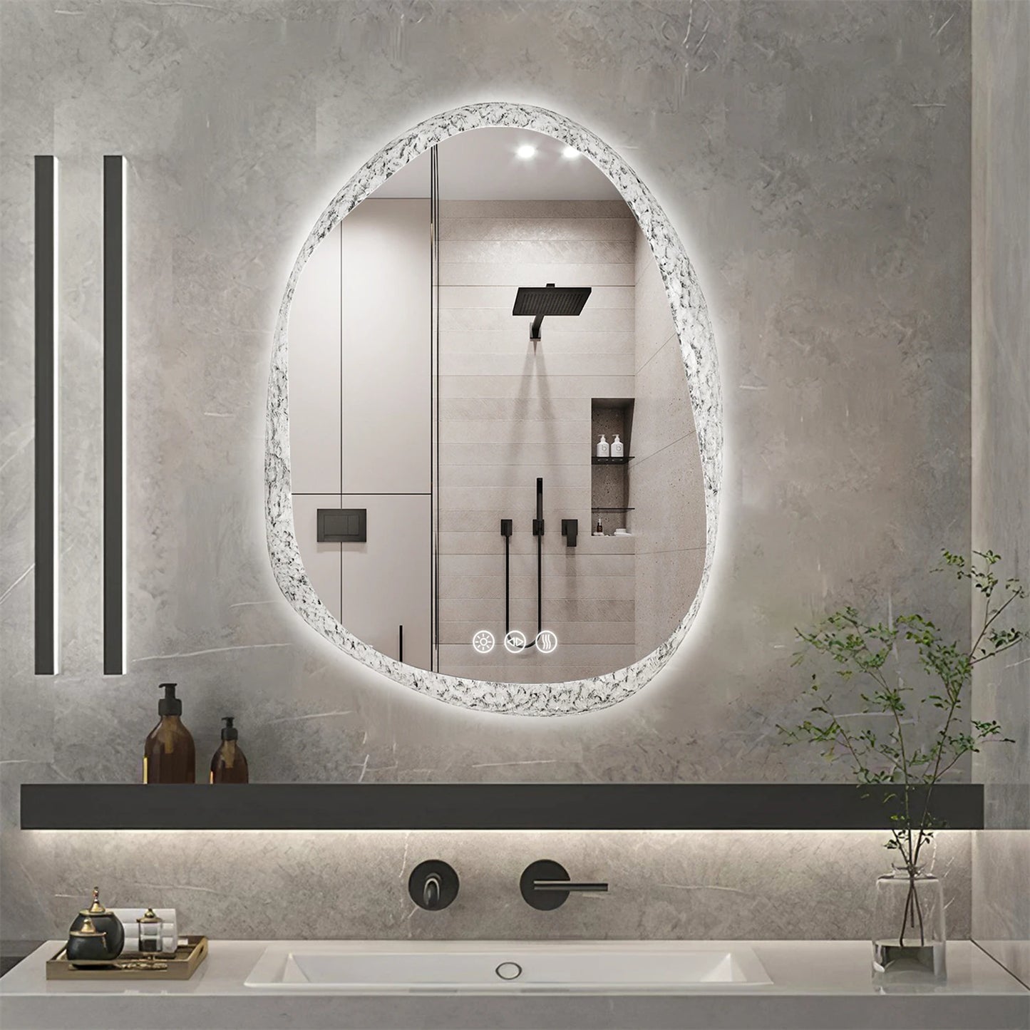 Feature LED Bathroom Mirror Anti Fog Dimmable Wall Mounted Backlit