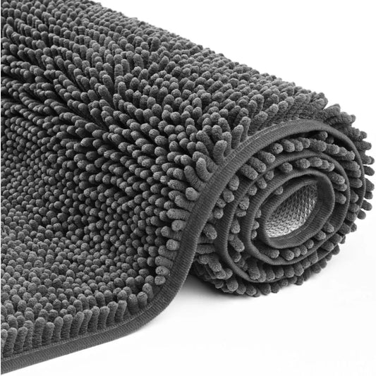 Chenille Bath Mat With Non-Slip Rubber Backing, Machine Washable And Ultra Soft