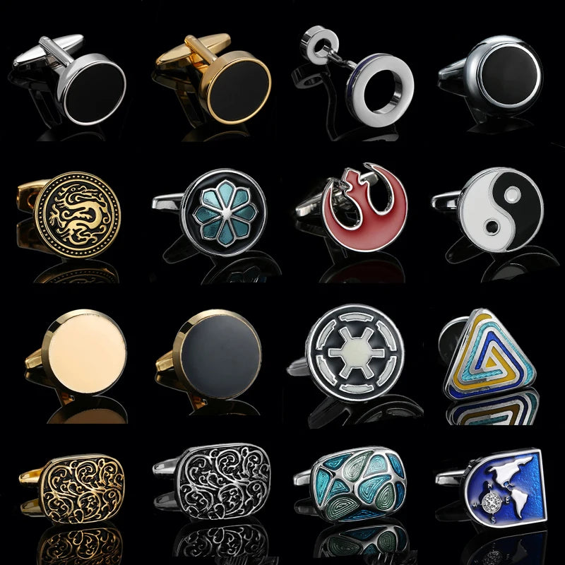 Classic Round Cufflinks For French Shirt Rudder Star Pattern