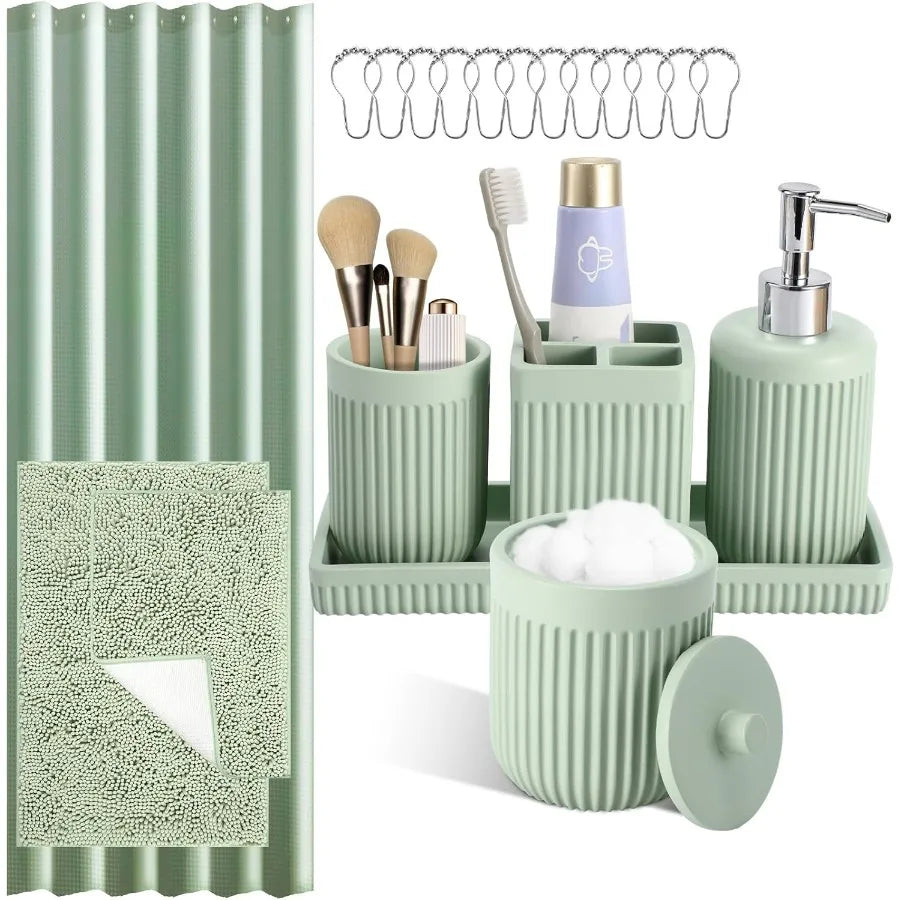 8-Piece Resin Bathroom Set With Shower Curtain And Accessories