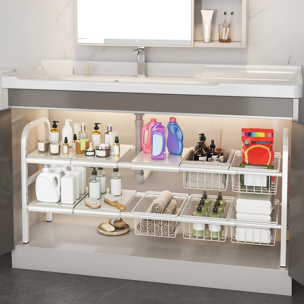Hign-Concerned Multi-Use Kitchen and Under Sink Organizer Expandable Shelf Storage