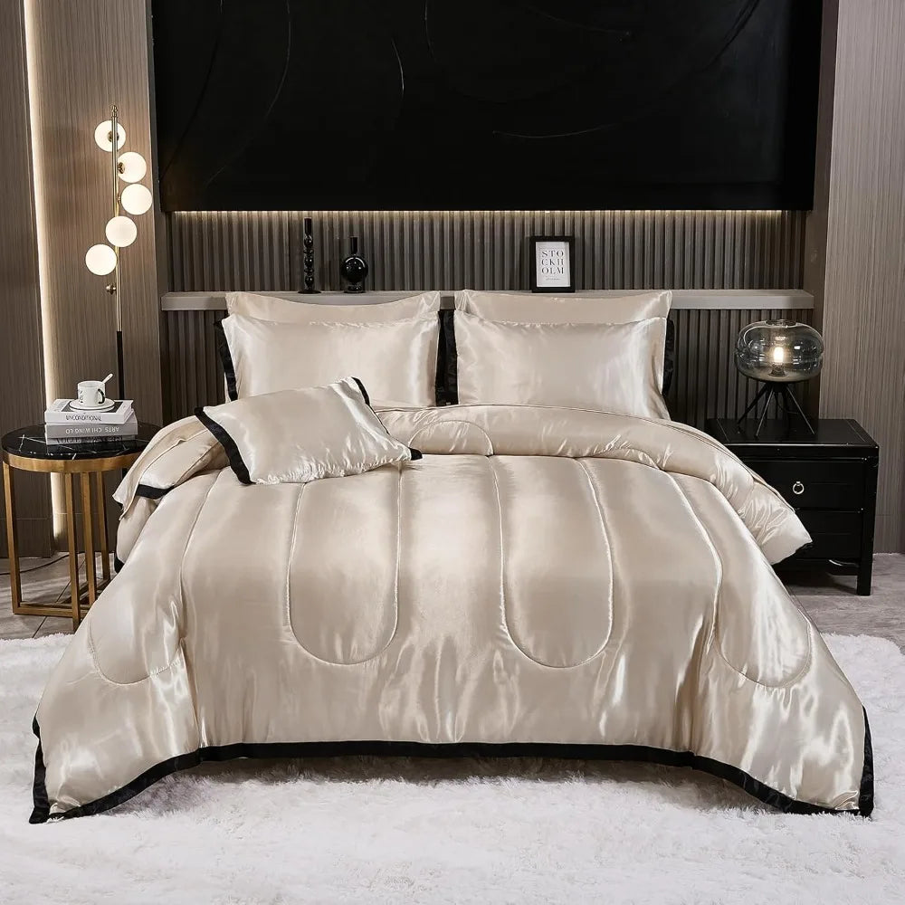 Satin King Comforter Set With Silk Like Ruffle Pattern