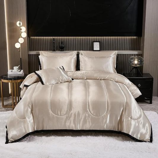 Satin King Comforter Set With Silk Like Ruffle Pattern