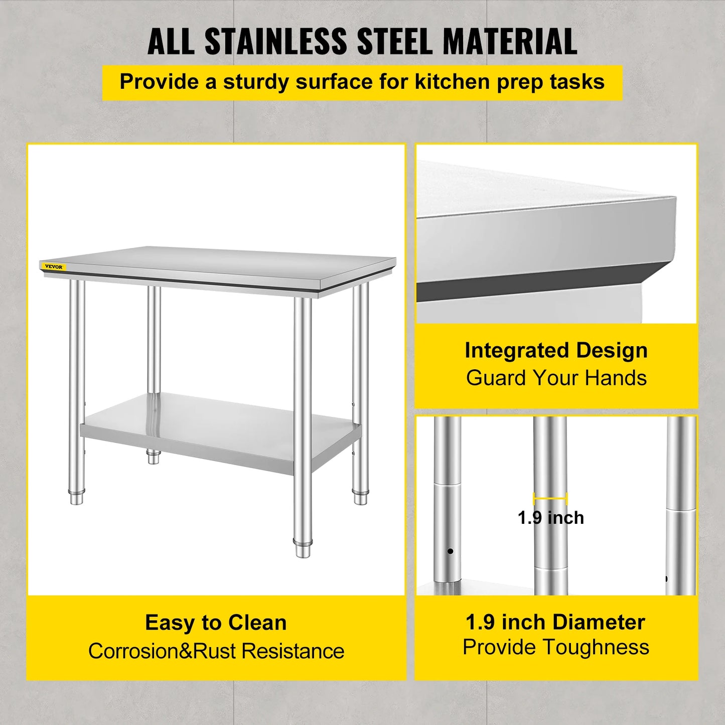 SucceBuy Stainless Steel Kitchen Work Bench With Undershelf
