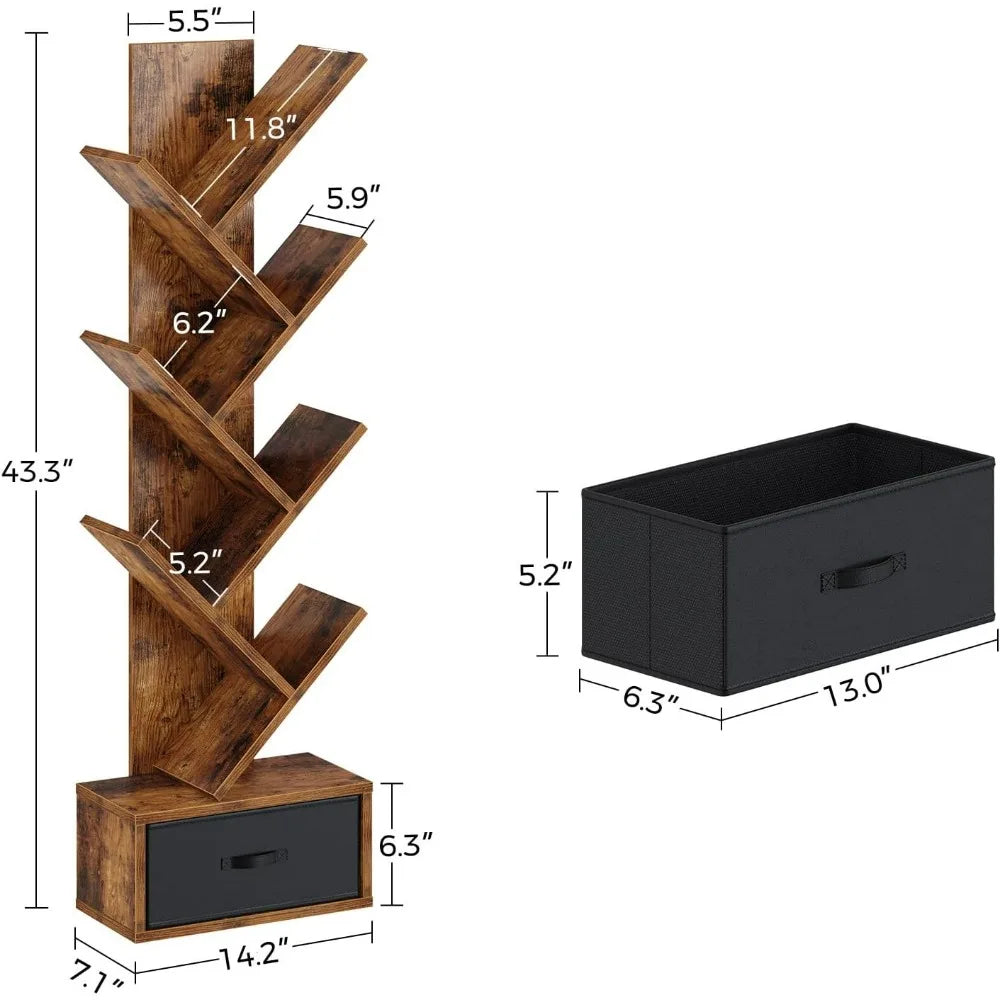 Rolanstar 7-Tier Tree Bookshelf With Drawer Storage Rack