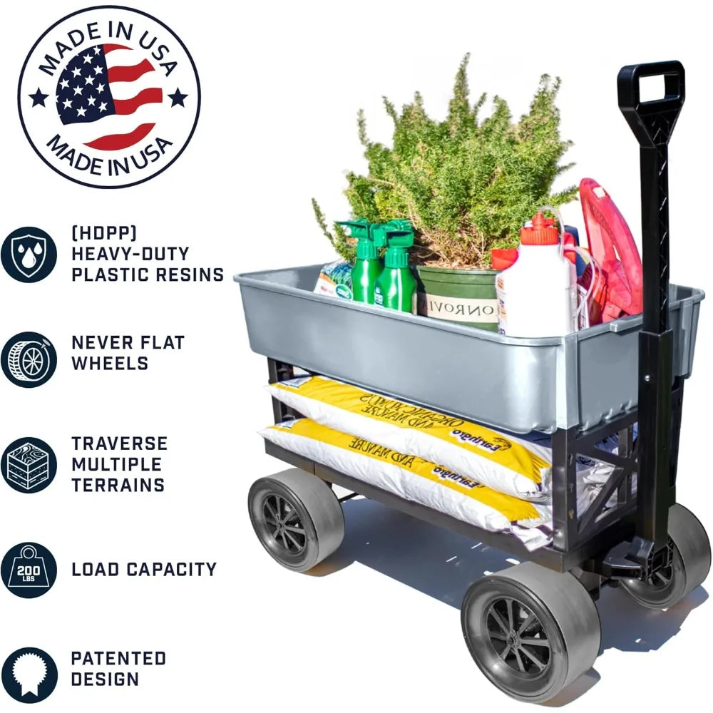 Collapsible Outdoor Utility Wagon Heavy Duty Dolly 250 Lb Capacity Made In USA Durable Construction