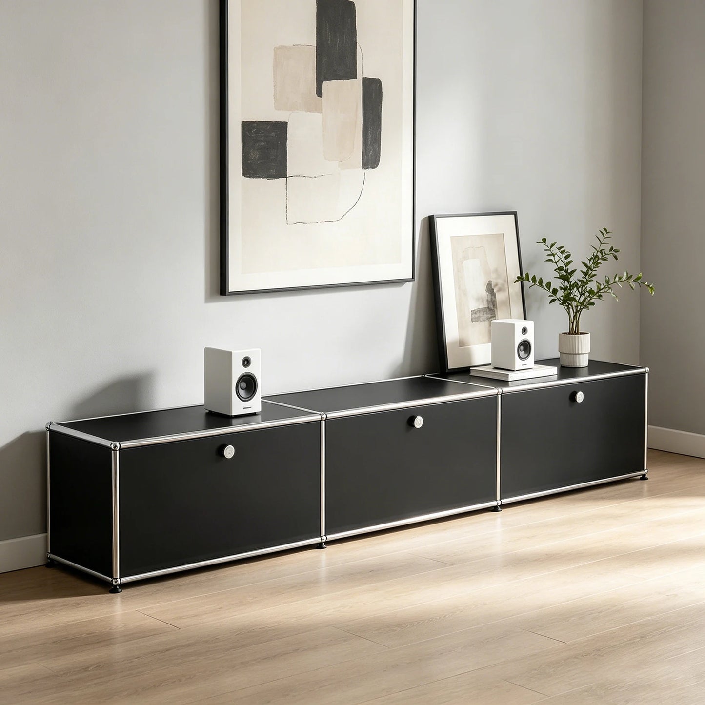 Furgle Modern Stainless Steel TV Stand Cabinet With Storage Drawer