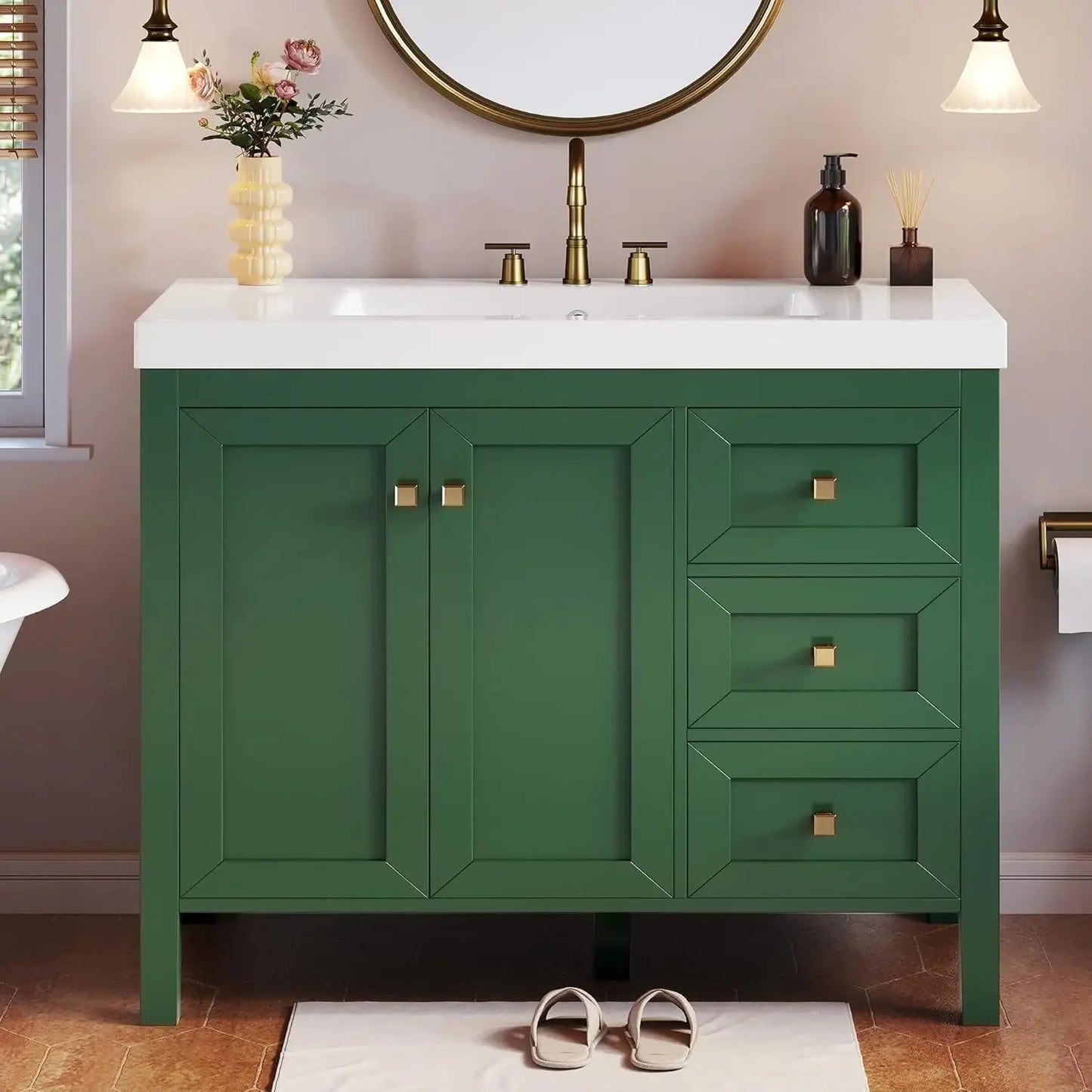 Bathroom Vanity Cabinet With Resin Basin Soft Closing Doors