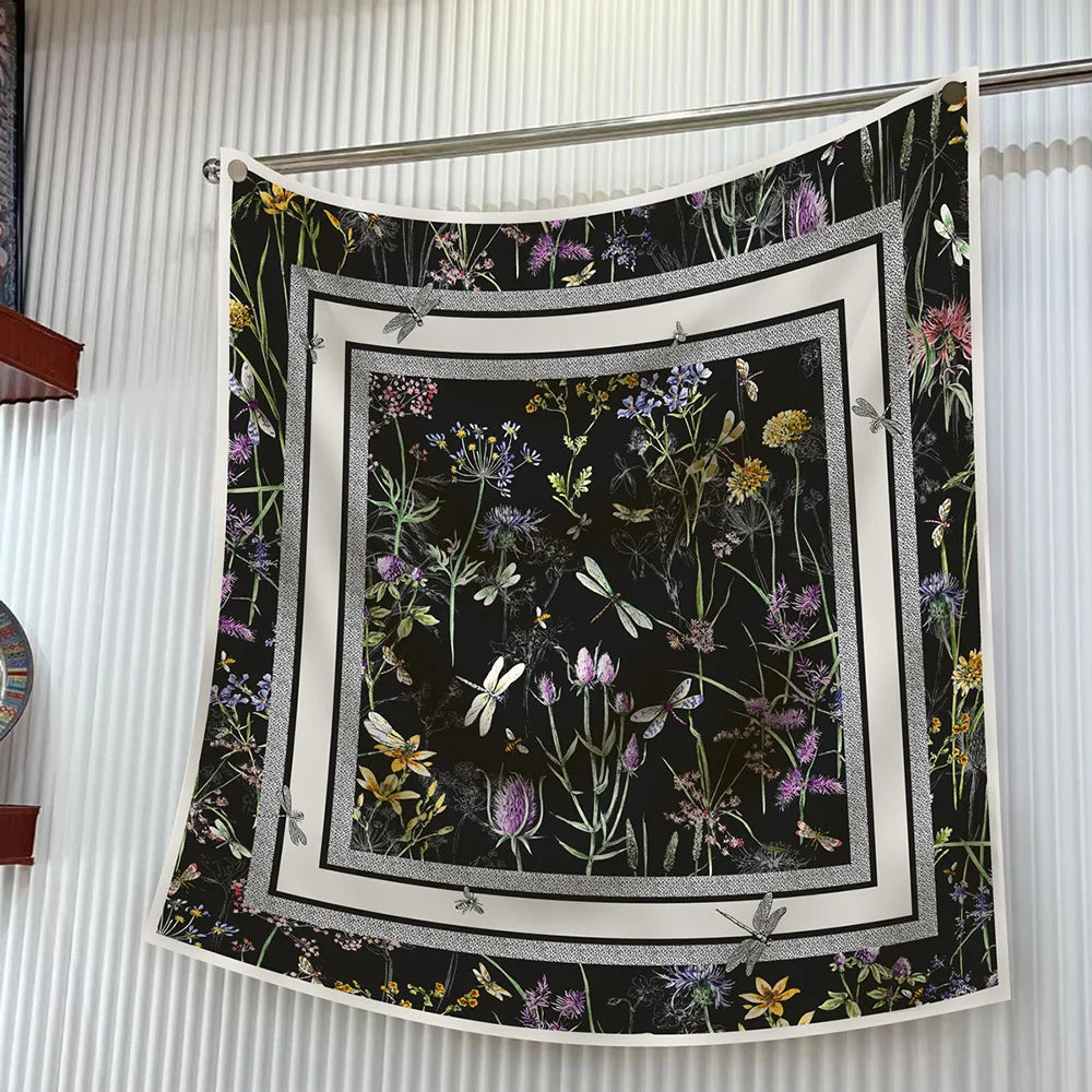 Floral Silk Twill Square Scarf Hijab Shawl For Women