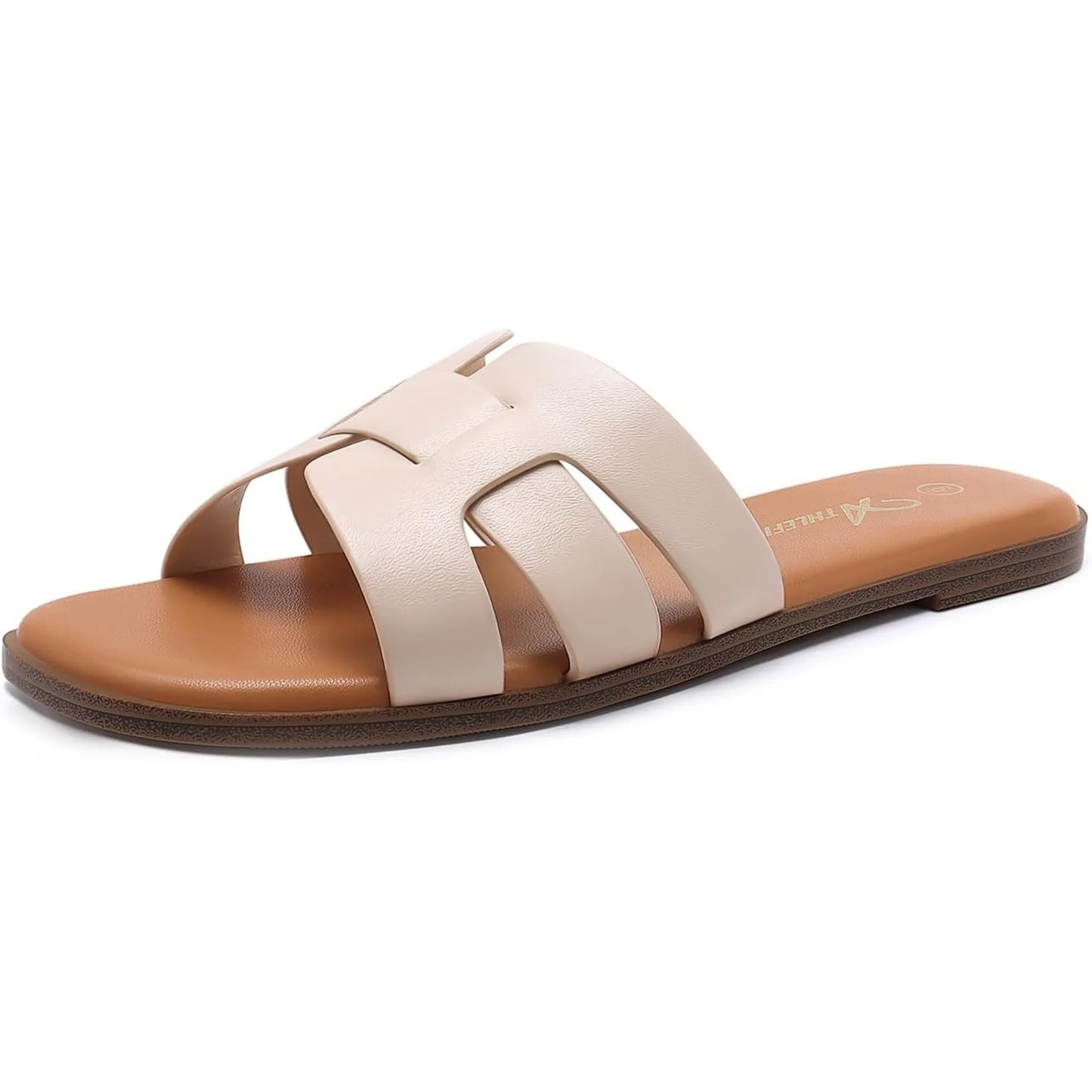 NONECN Flat Leather Slip-On Sandals For Summer Comfort