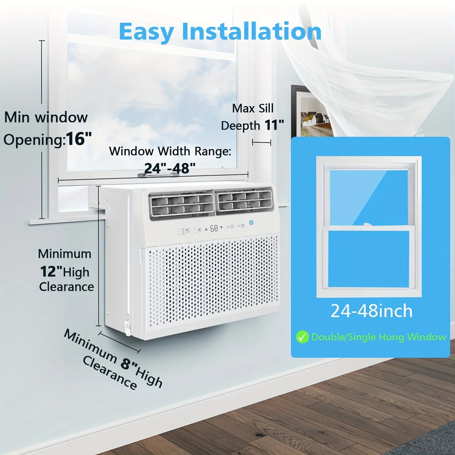 12000 BTU U Shaped Window Air Conditioner With Remote