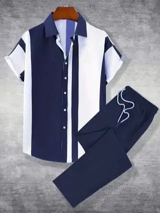 Men's Printed Summer Short Sleeve Shirt And Pants Set