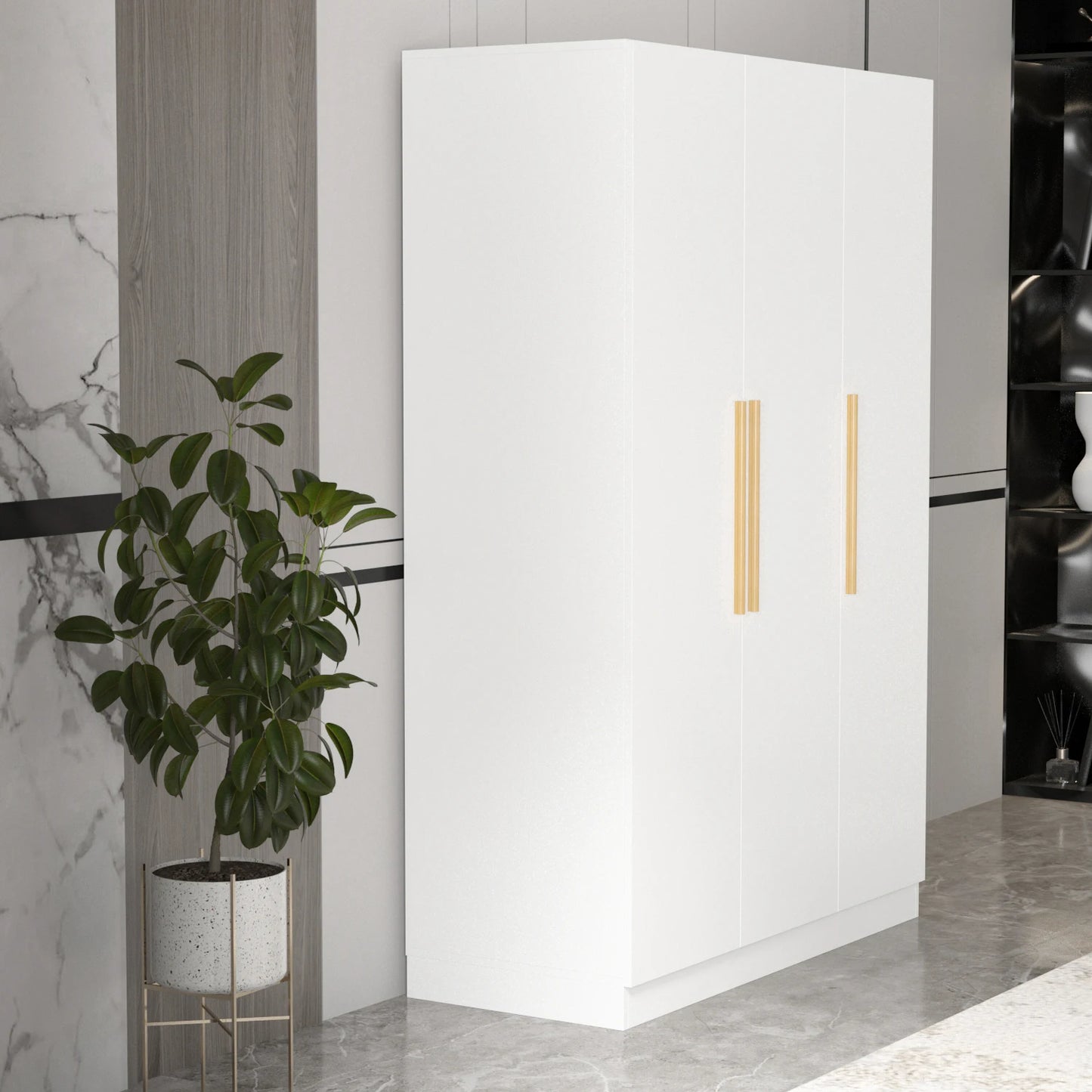 FUFU&GAGA 3-Door Armoire Wardrobe Easy-To-Assemble For Clothes Storage Shelves Rod