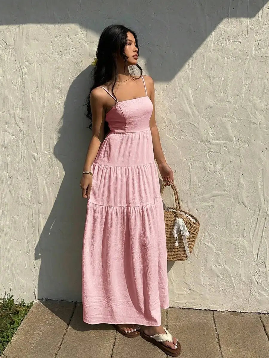 Textured Tiered Camisole Maxi Dress With Adjustable Straps