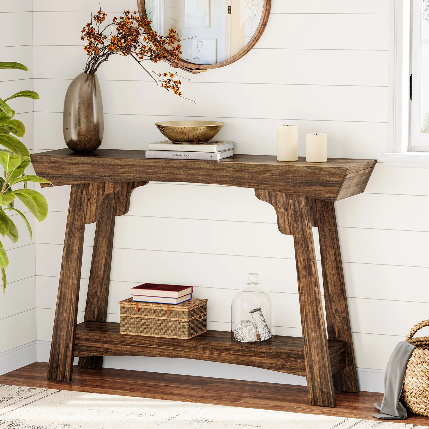 Tribesigns Wood Console Table For Entryway With Storage Shelf