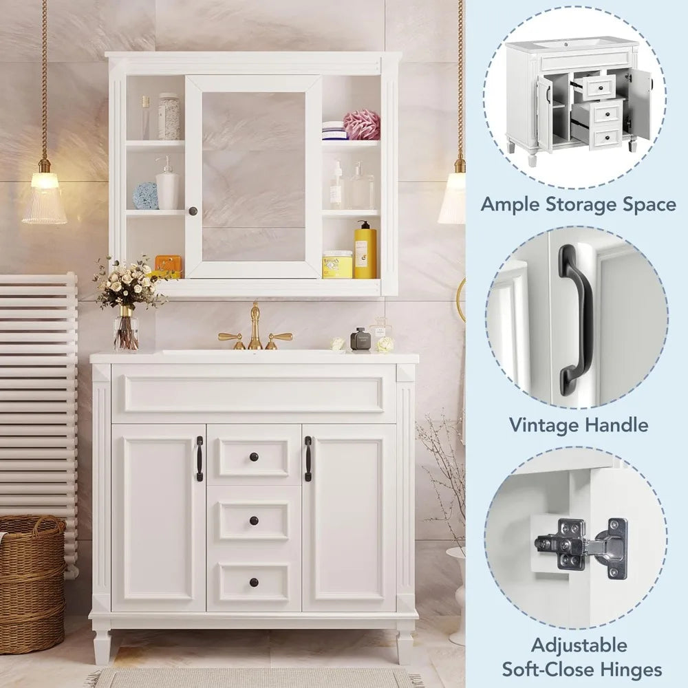 ZHUXIANG Freestanding Bathroom Vanity Medicine Cabinet