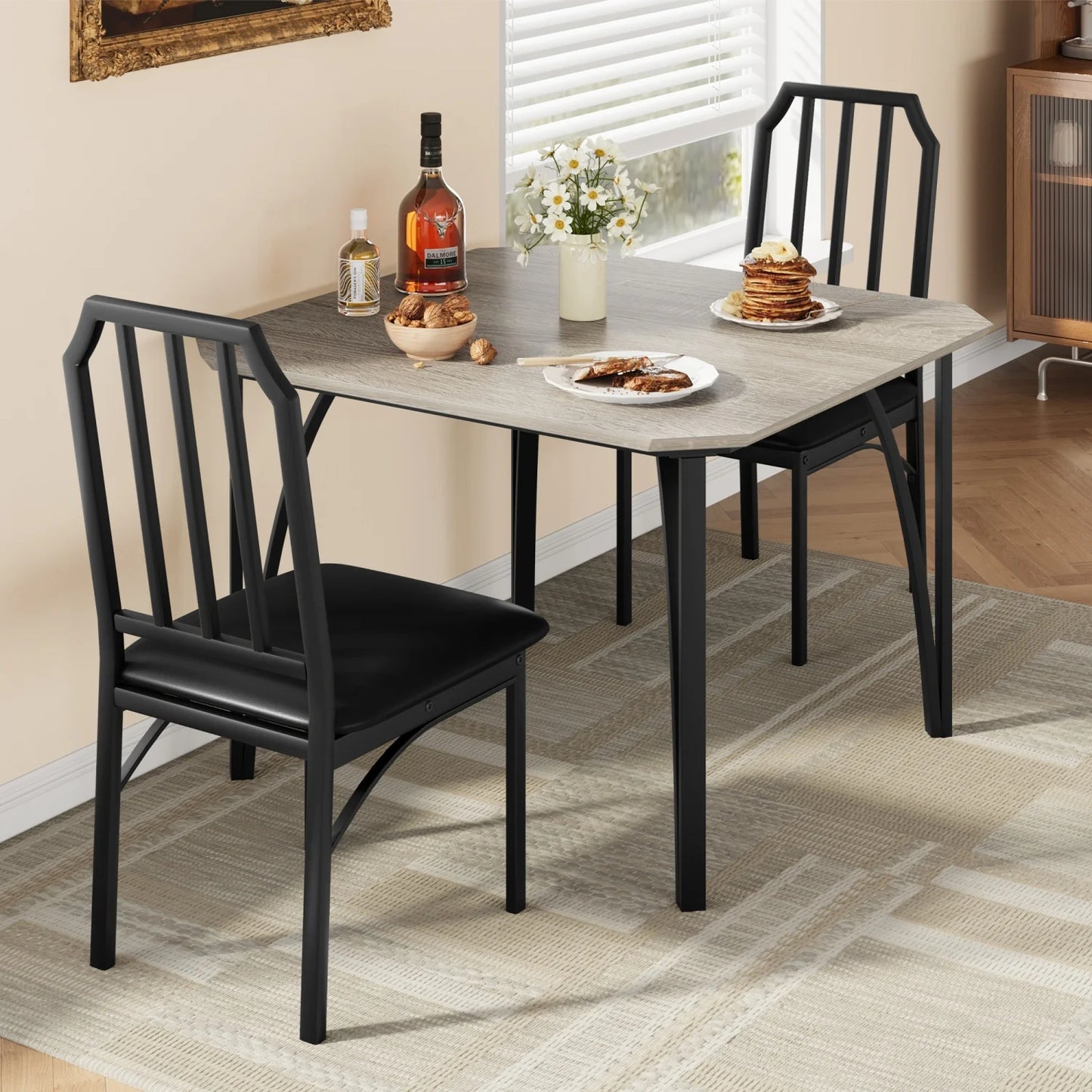 HiMISS 3-Piece Dining Table Set for Two with Upholstered Chairs
