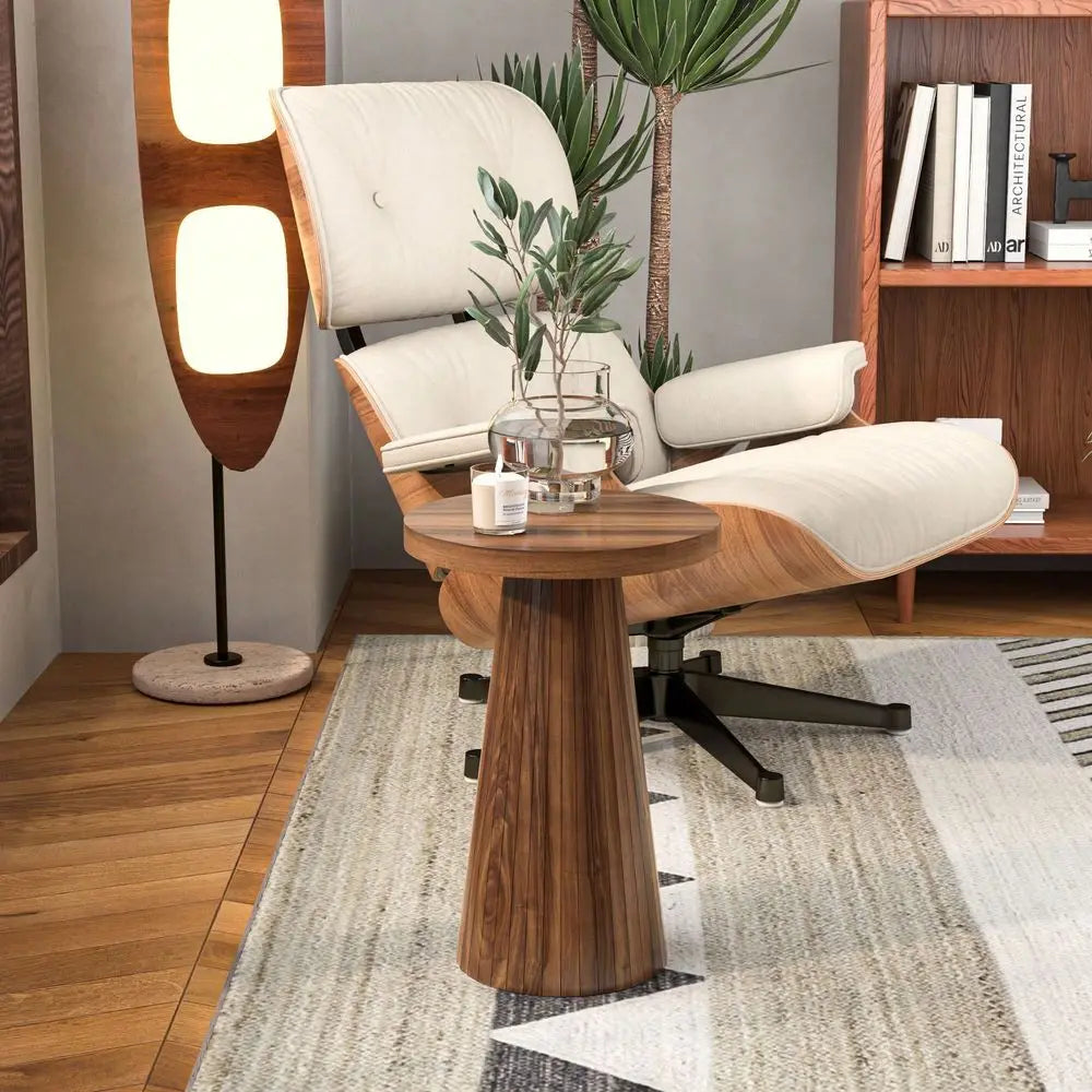 XMSJ Pedestal Fluted Round Accent End Table For Living Room