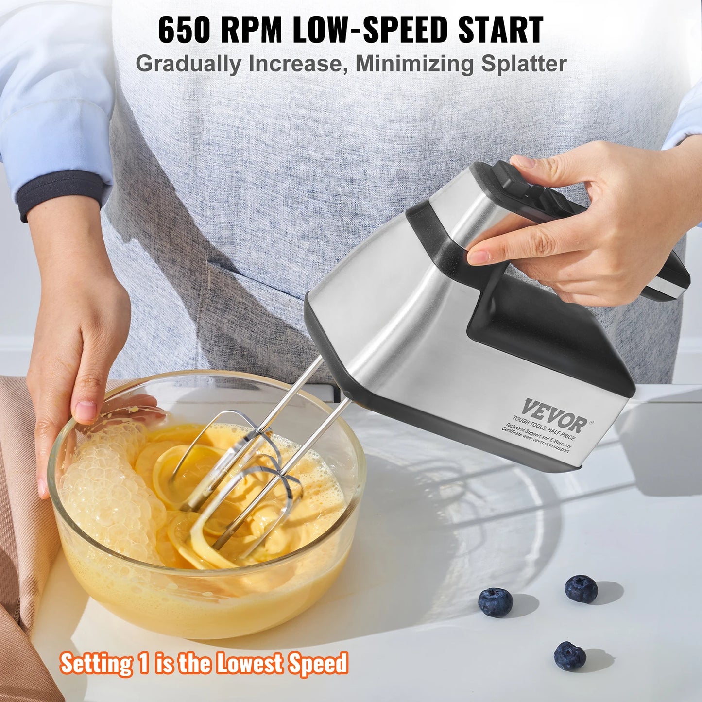 VEVOR Cordless Electric Hand Mixer With Continuously Variable Speed