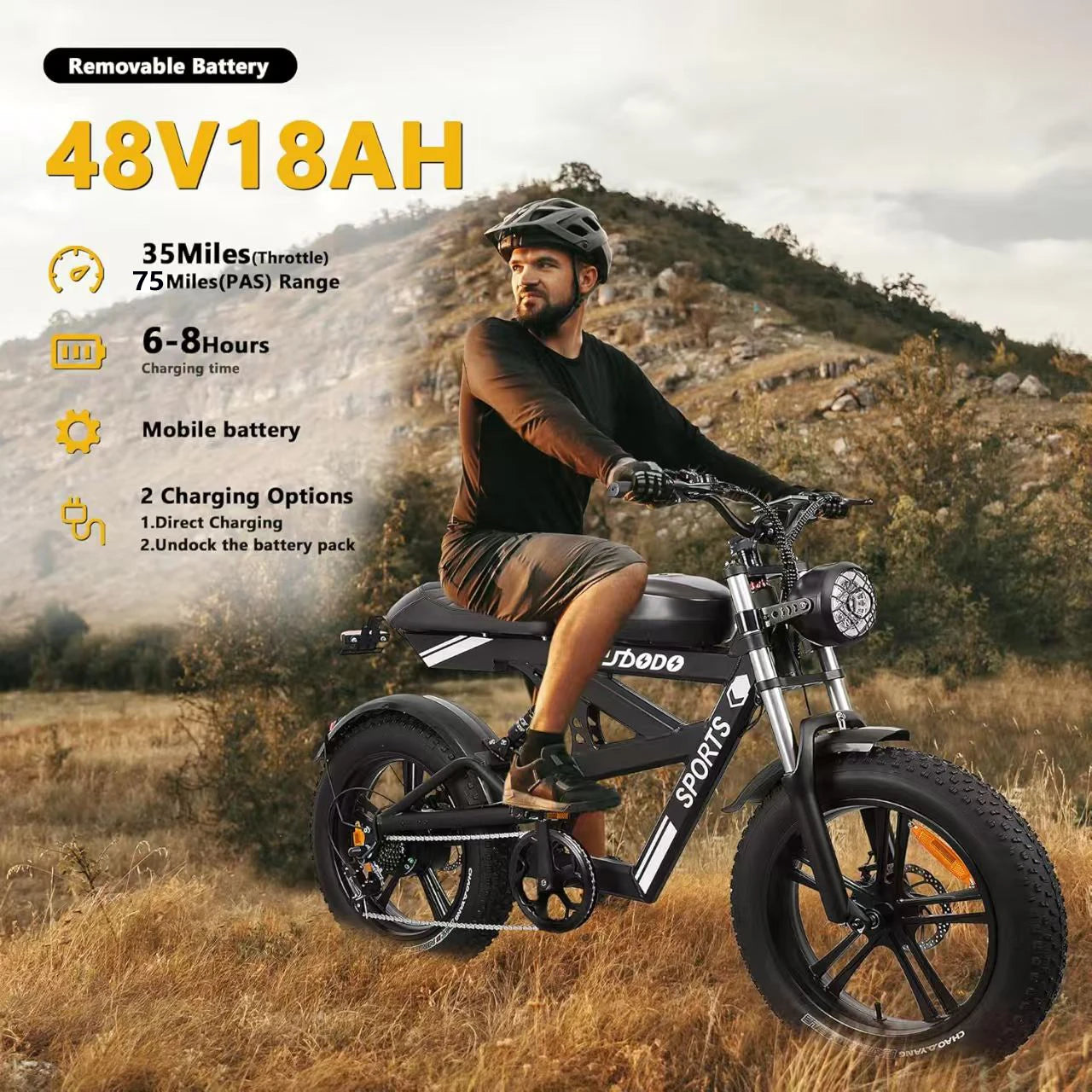 Electric Fat Tire Bike 1500W Peak 35MPH 7 Speed