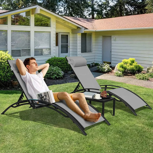 AuAg Aluminum 3-Piece Outdoor Lounge Chair Set With Table