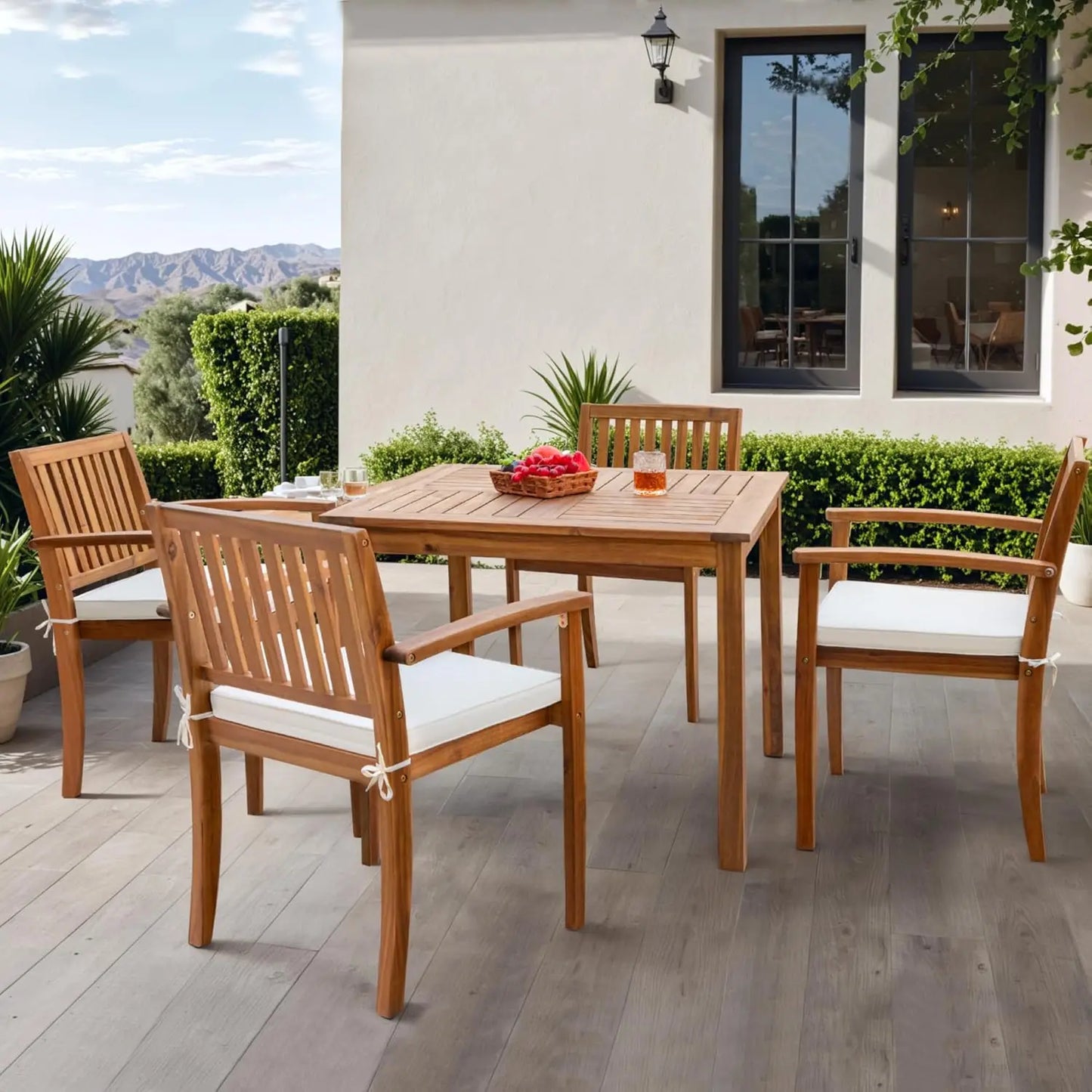 OEING Outdoor Dining Set Acacia Wood Table And Chairs