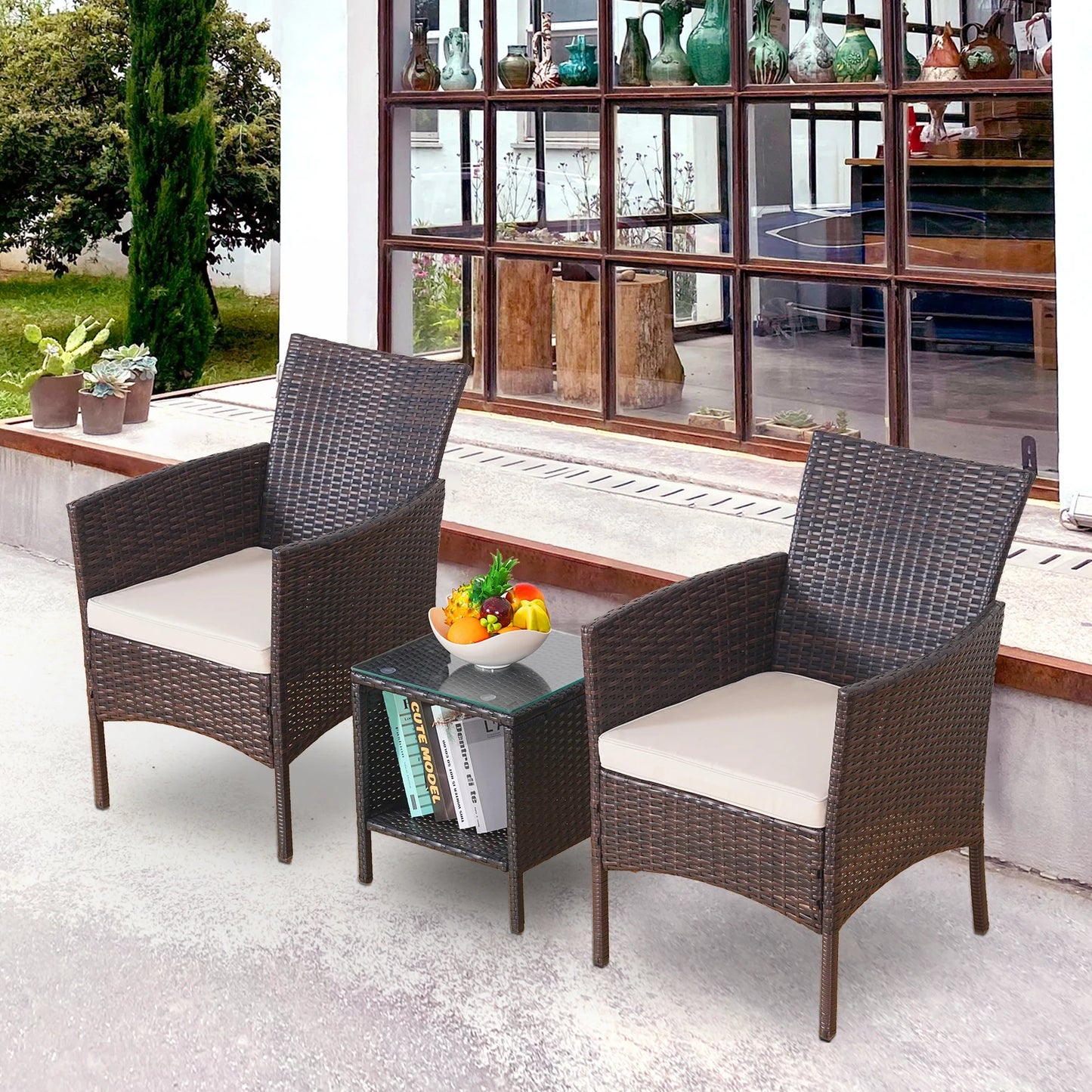 Naga Bahna 3 Piece Outdoor Patio Bistro Set Rattan Furniture