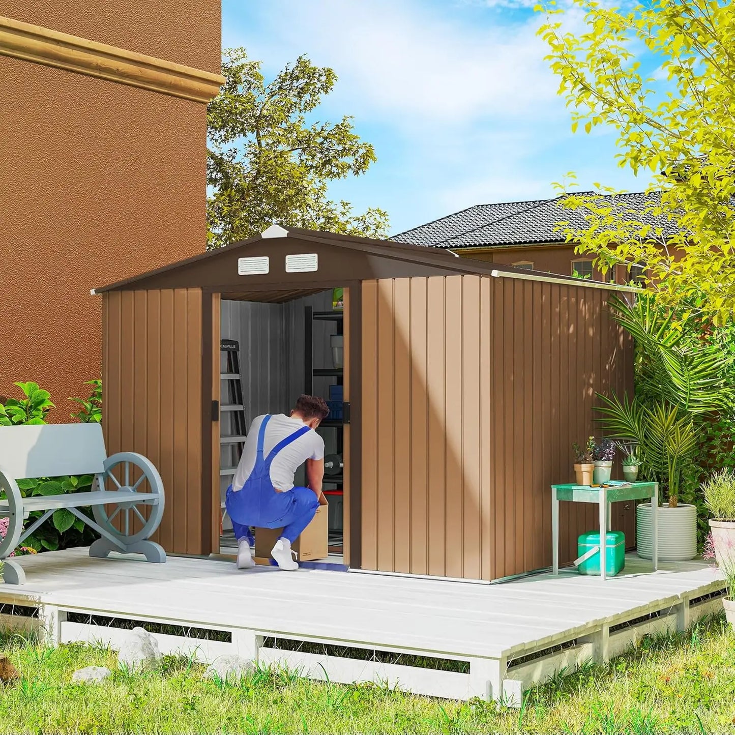 Metal Outdoor Storage Shed With Double Lockable Doors And Air Vents
