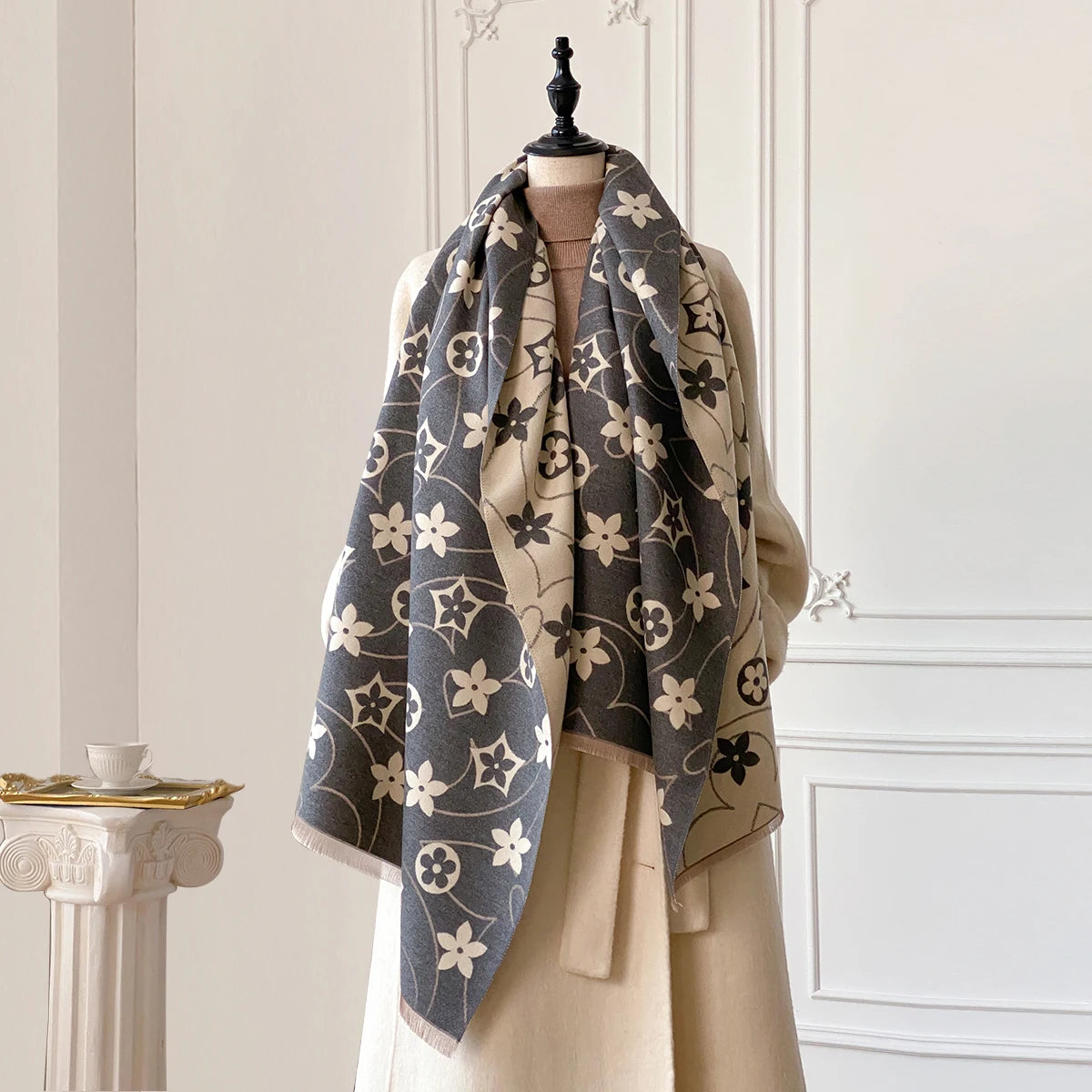 Warm Winter Jacquard Shawl For Women With Imitation Cashmere