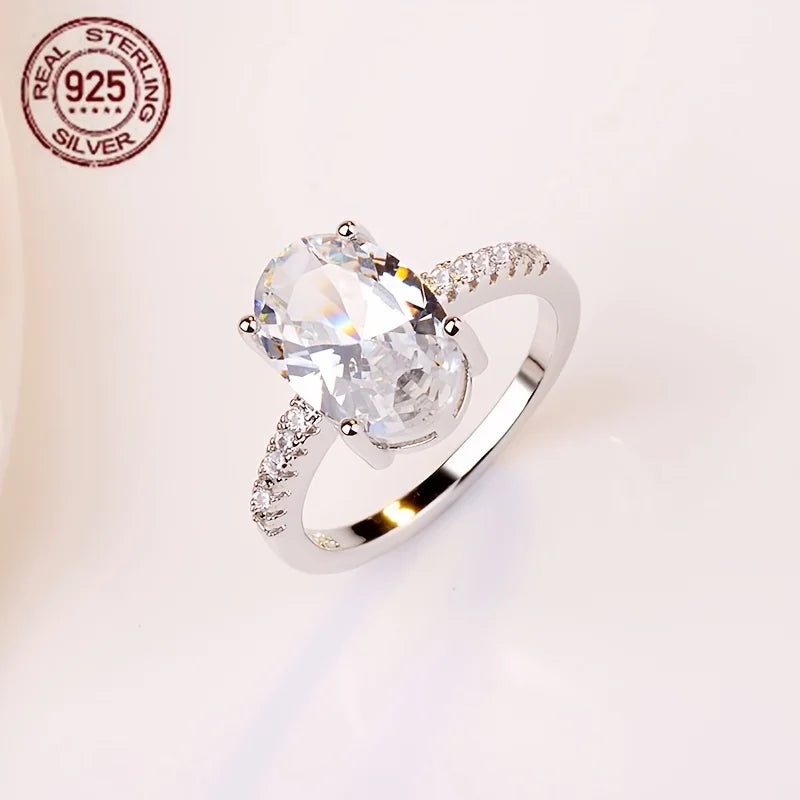 WPOOCC S925 Silver Zircon Oval Ring With Platinum Plating Engagement