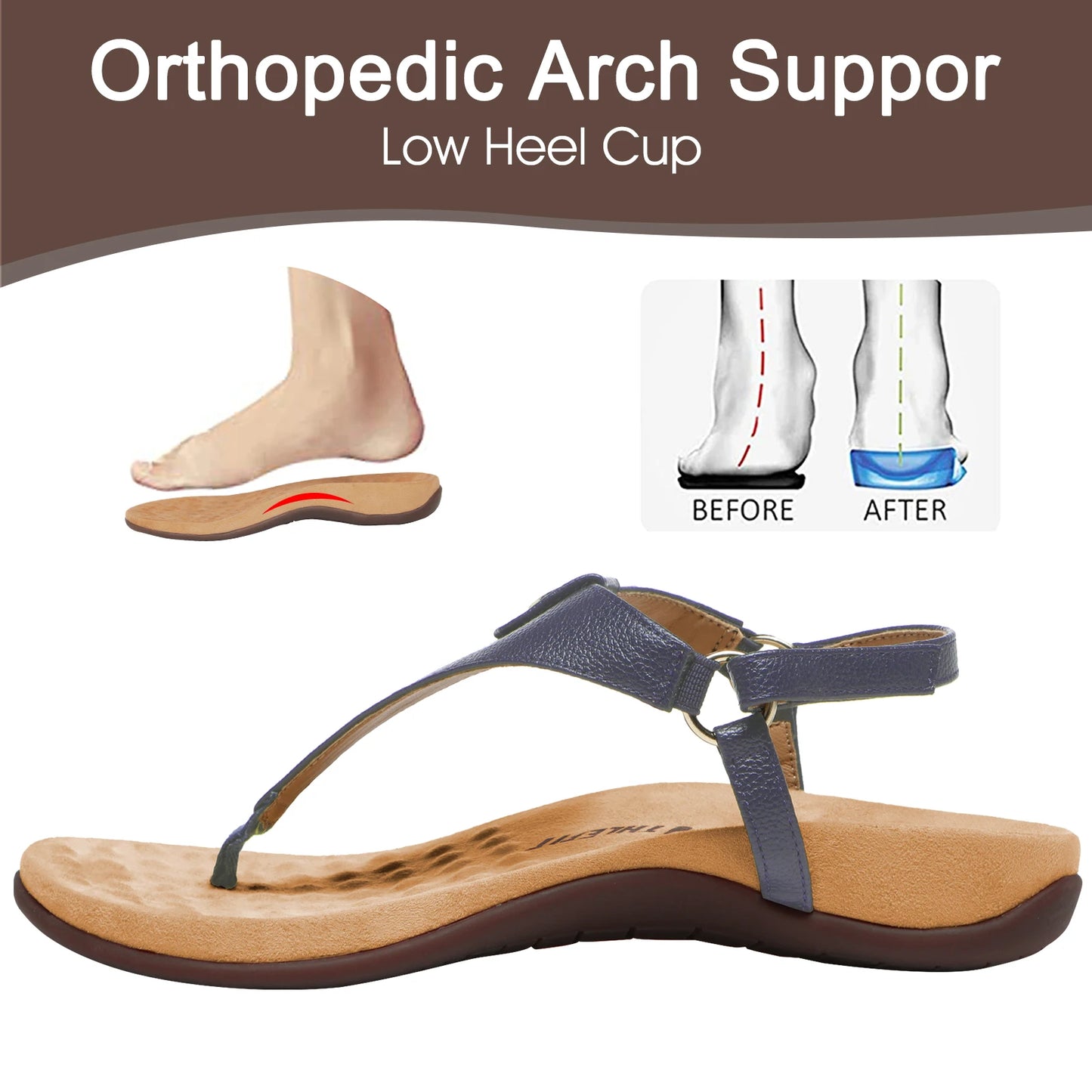 Womens Orthopedic T Strap Sandals With Arch Support