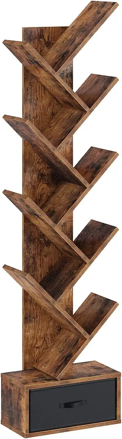 Rolanstar 7 Tier Tree Bookshelf With Drawer Storage Rack For Living Room