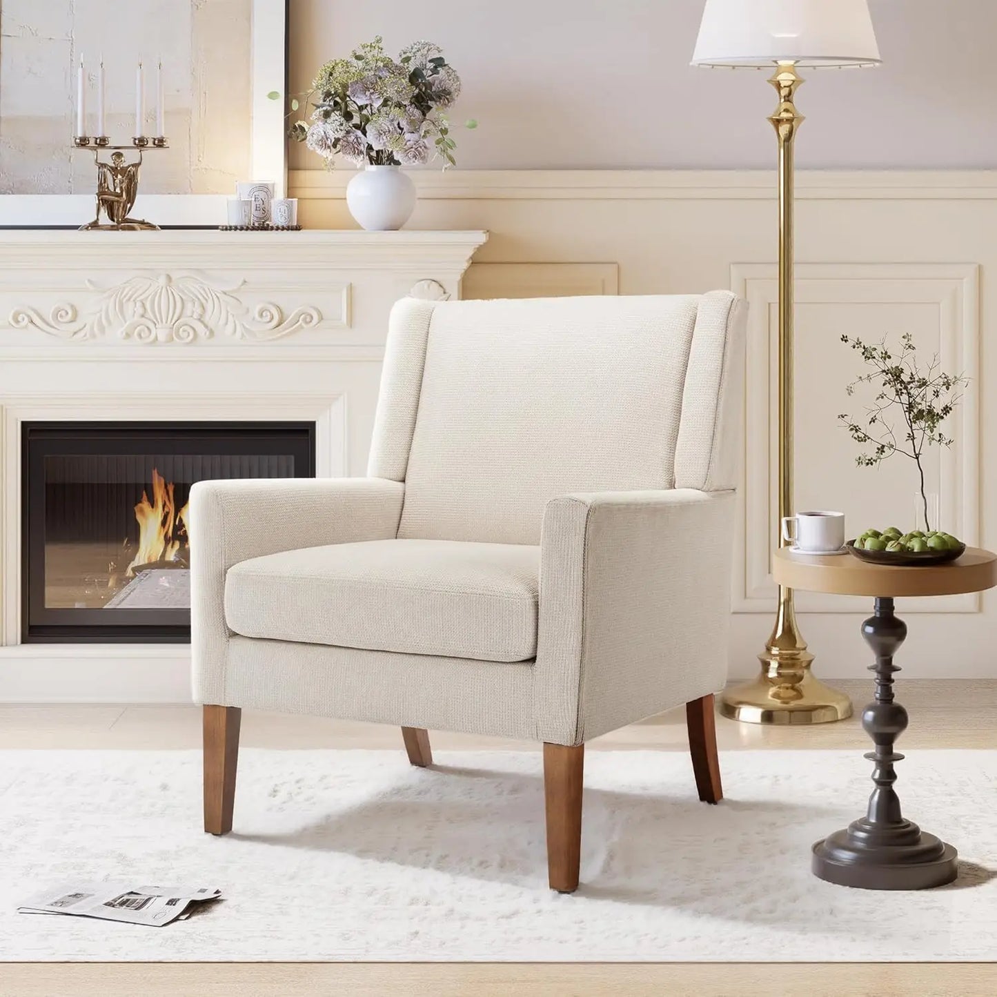 Wingback Accent Chair Set in Velvet with Wood Legs