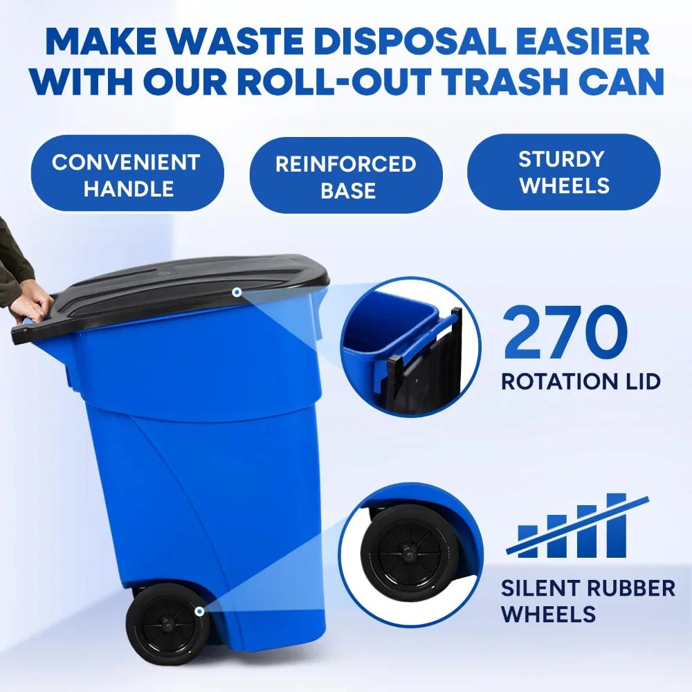 Trash Can With Lid Rollout Recycling Bin, Wheeled Outdoor