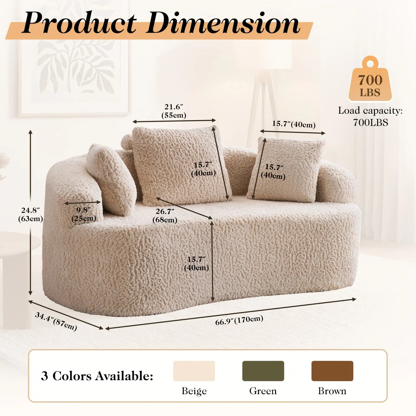 PIYRQ Modern Curved Loveseat Sofa in Plush Chenille Upholstery