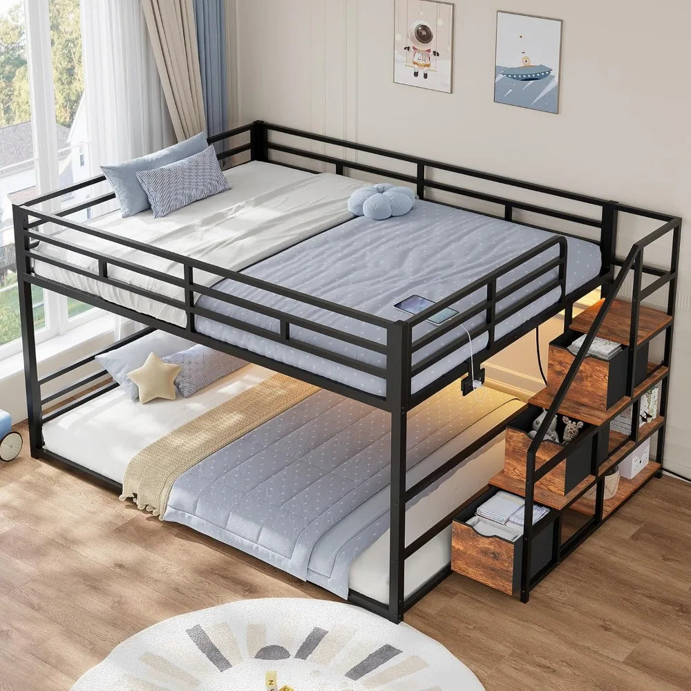 XIAOLANG Low Bunk Bed Full Over Full With Stairs RGB