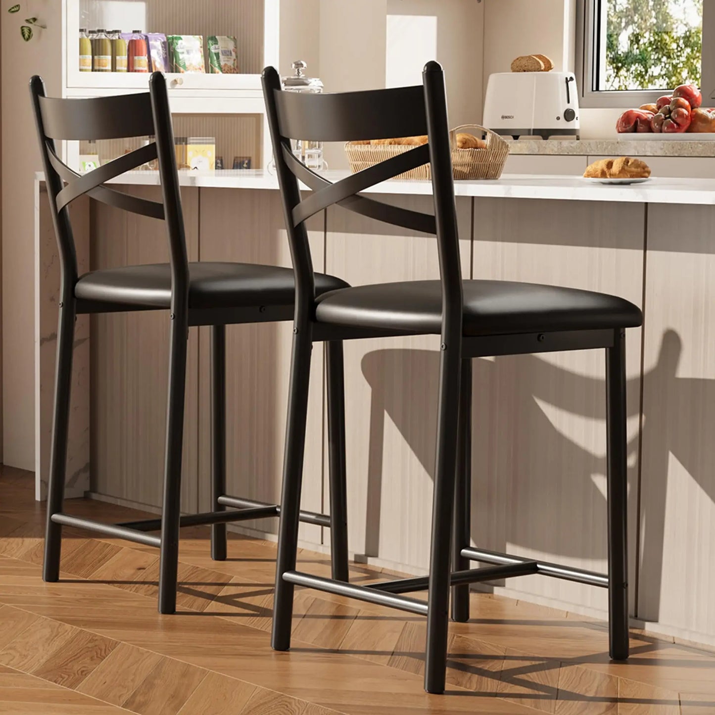 Modern Counter Height Bar Stools With Thick Cushioned Seats