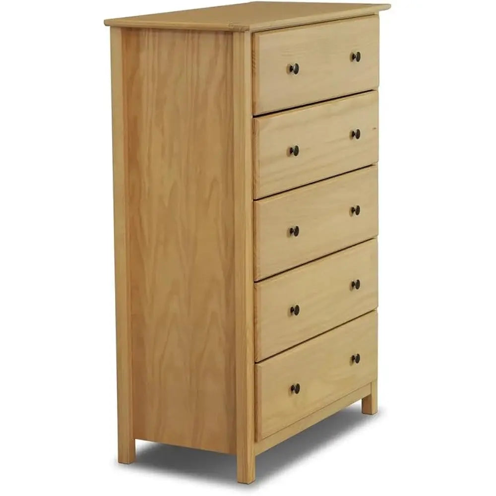 Solid Pine Wood Vanity Dresser With 5 Drawer Chest