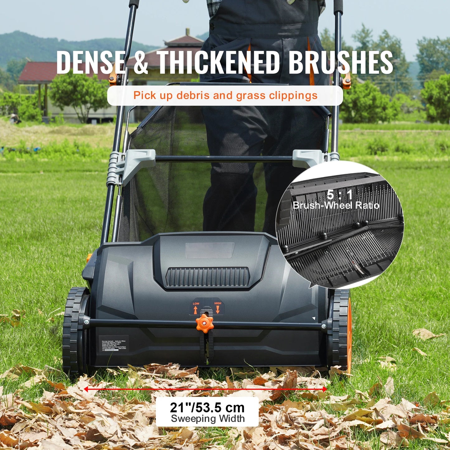 SucceBuy Tow Behind Lawn Sweeper With Adjustable Sweeping Large Capacity