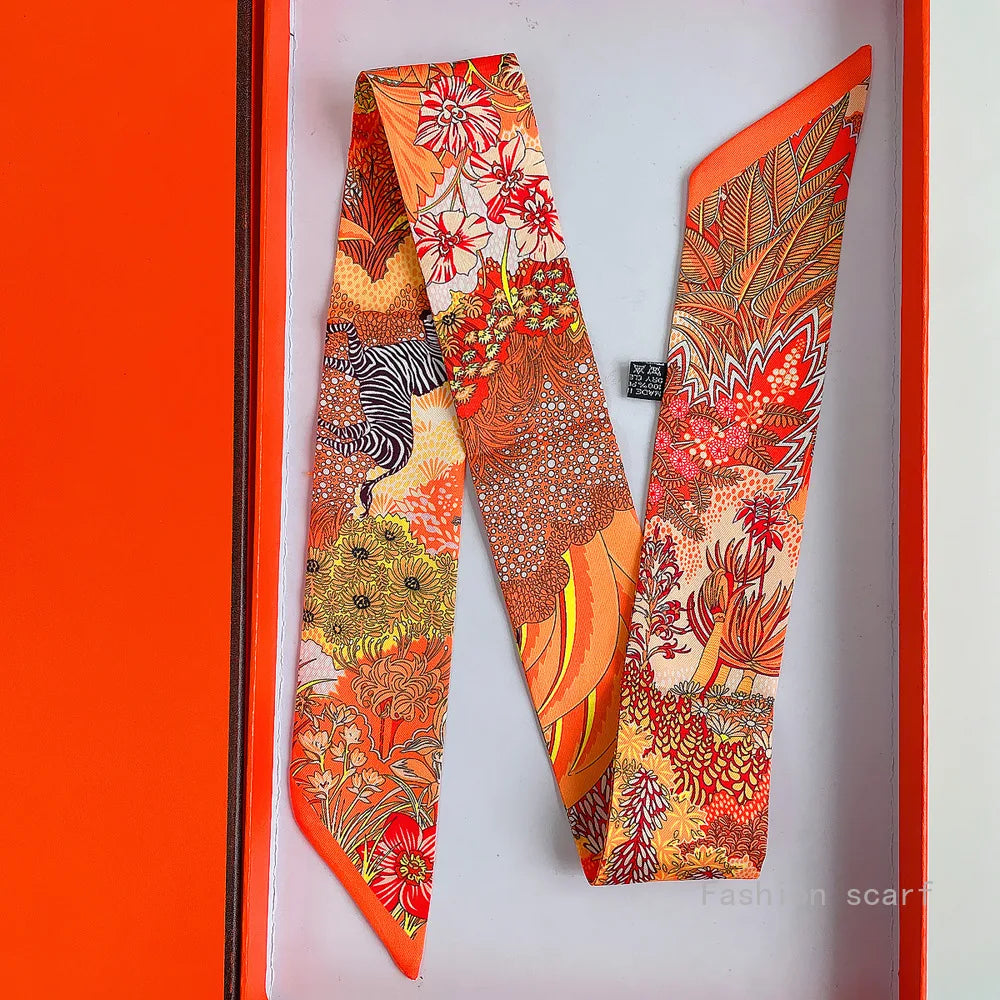 Korean Style Botanical Jungle Horse Print Polyester Scarf for Women