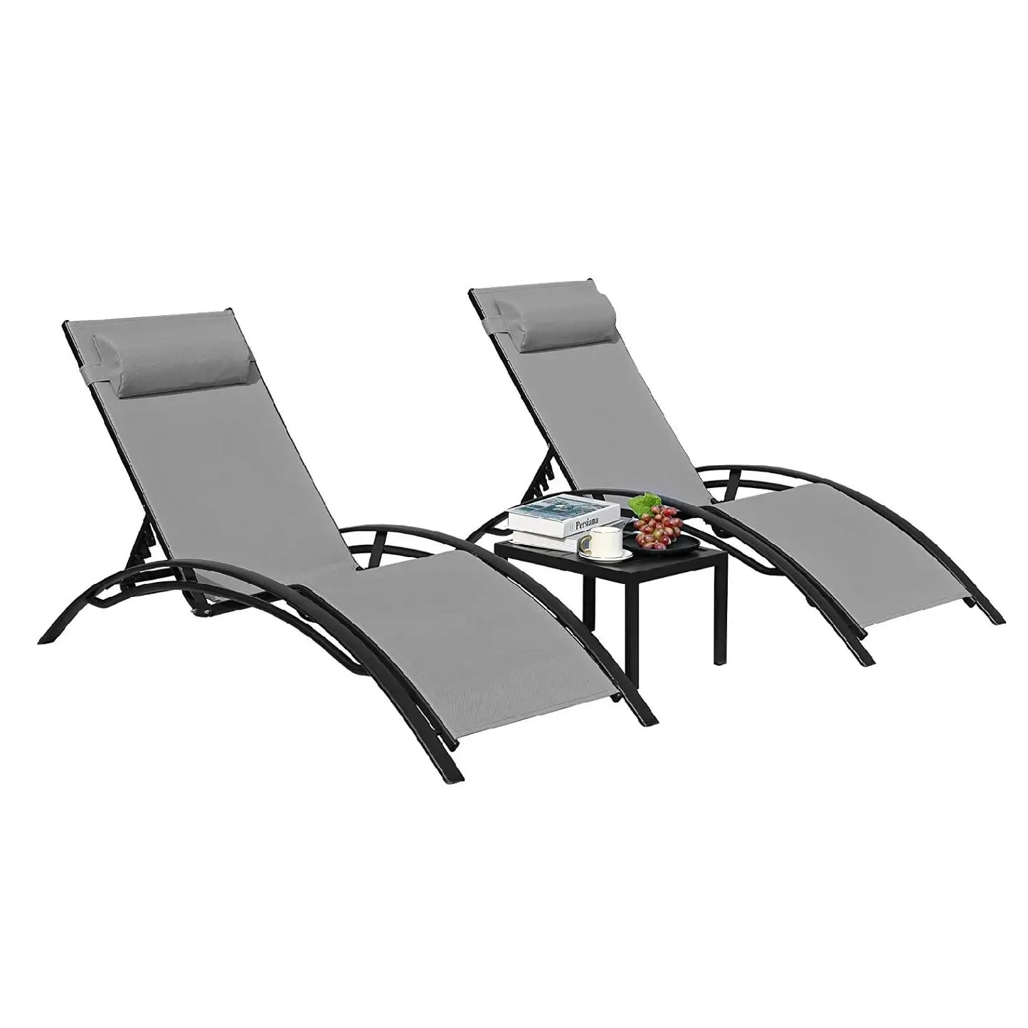 AuAg Aluminum 3-Piece Outdoor Lounge Chair Set With Table