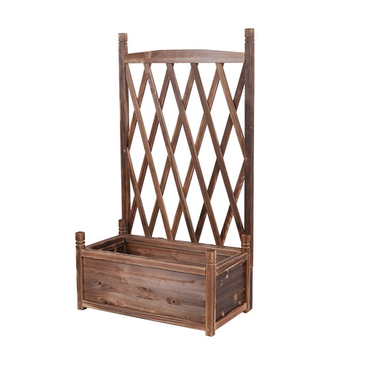 Elevated Wood Planter Box With Trellis For Herbs And Flowers
