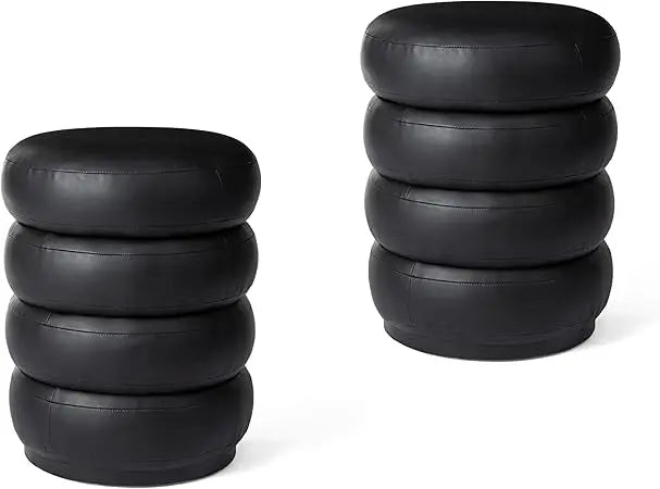 DAFIFY Round PU Leather Storage Vanity Ottomans Set of 2