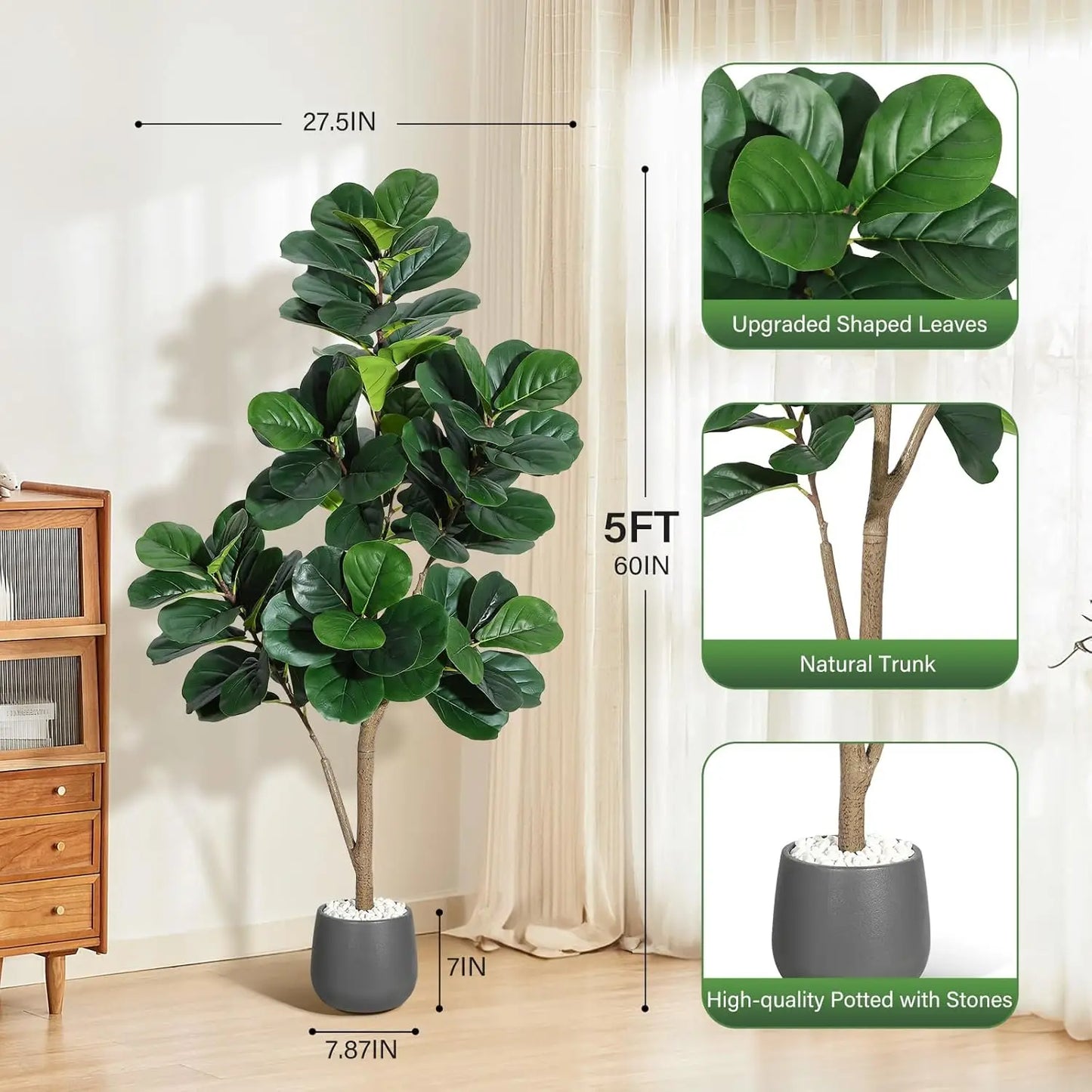 HiMISS Fiddle Leaf Fig Tree Artificial In White Planter Pot
